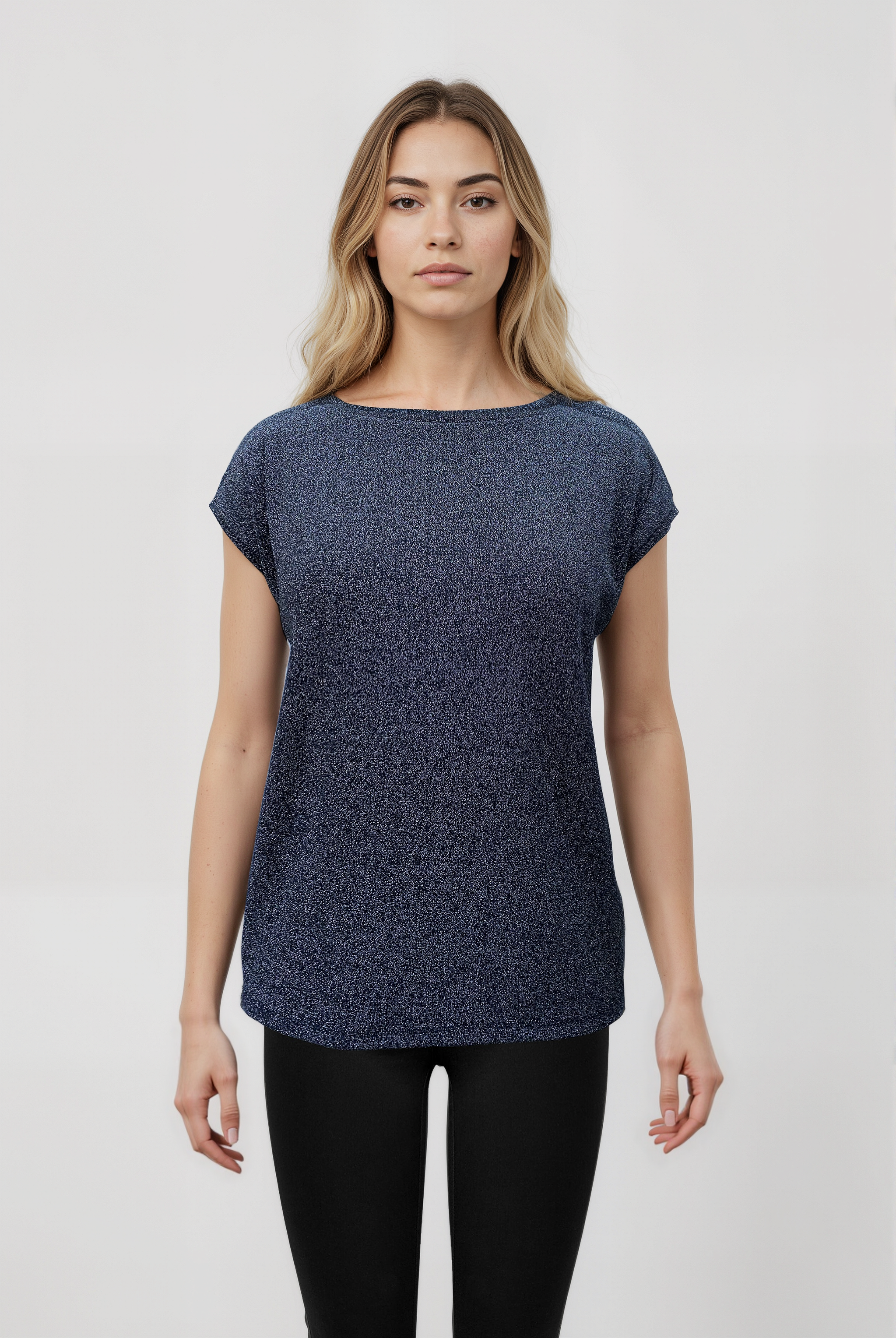 SKY GLITTER S/S TOP in Black, White