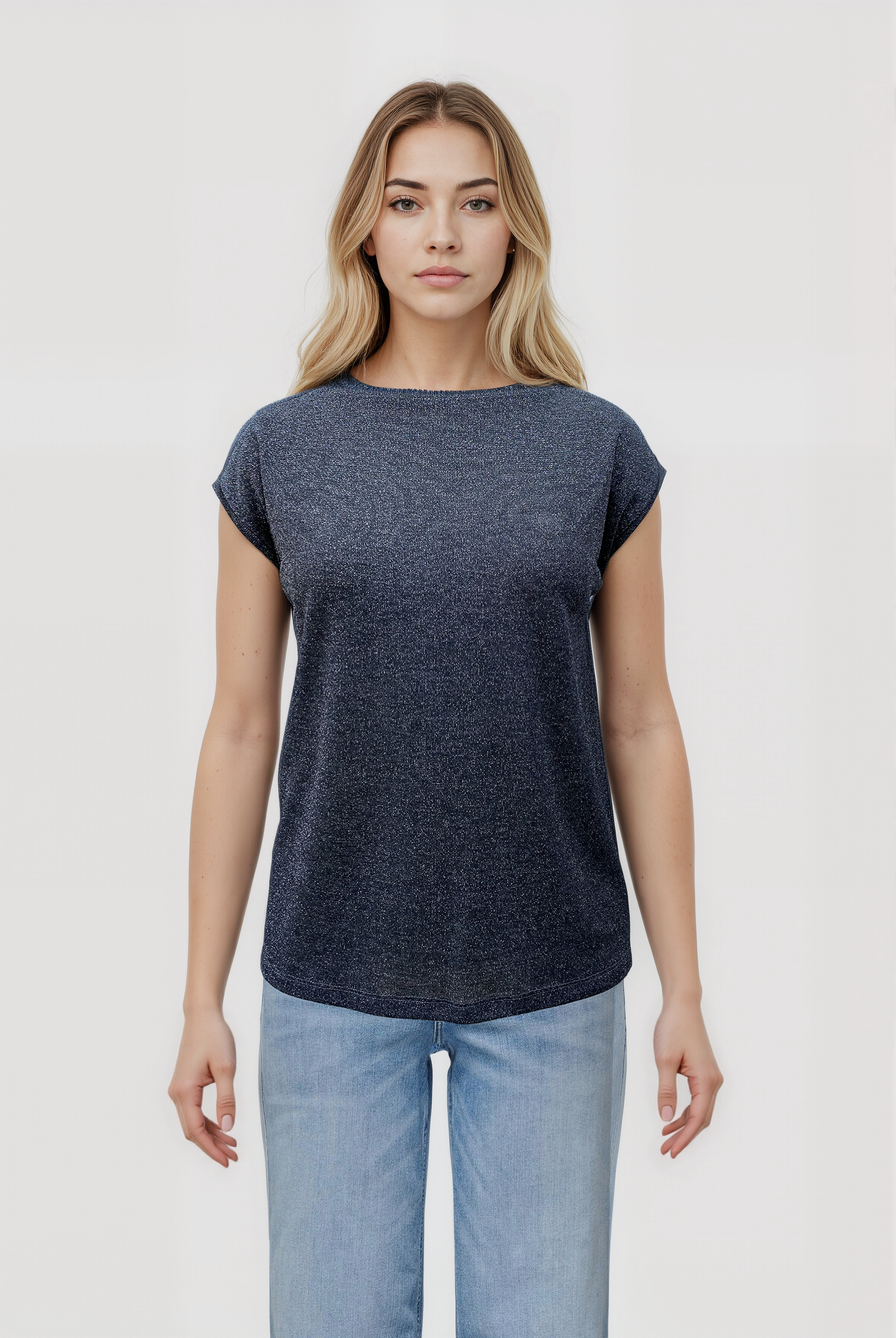 SKY GLITTER S/S TOP in Black, Silver