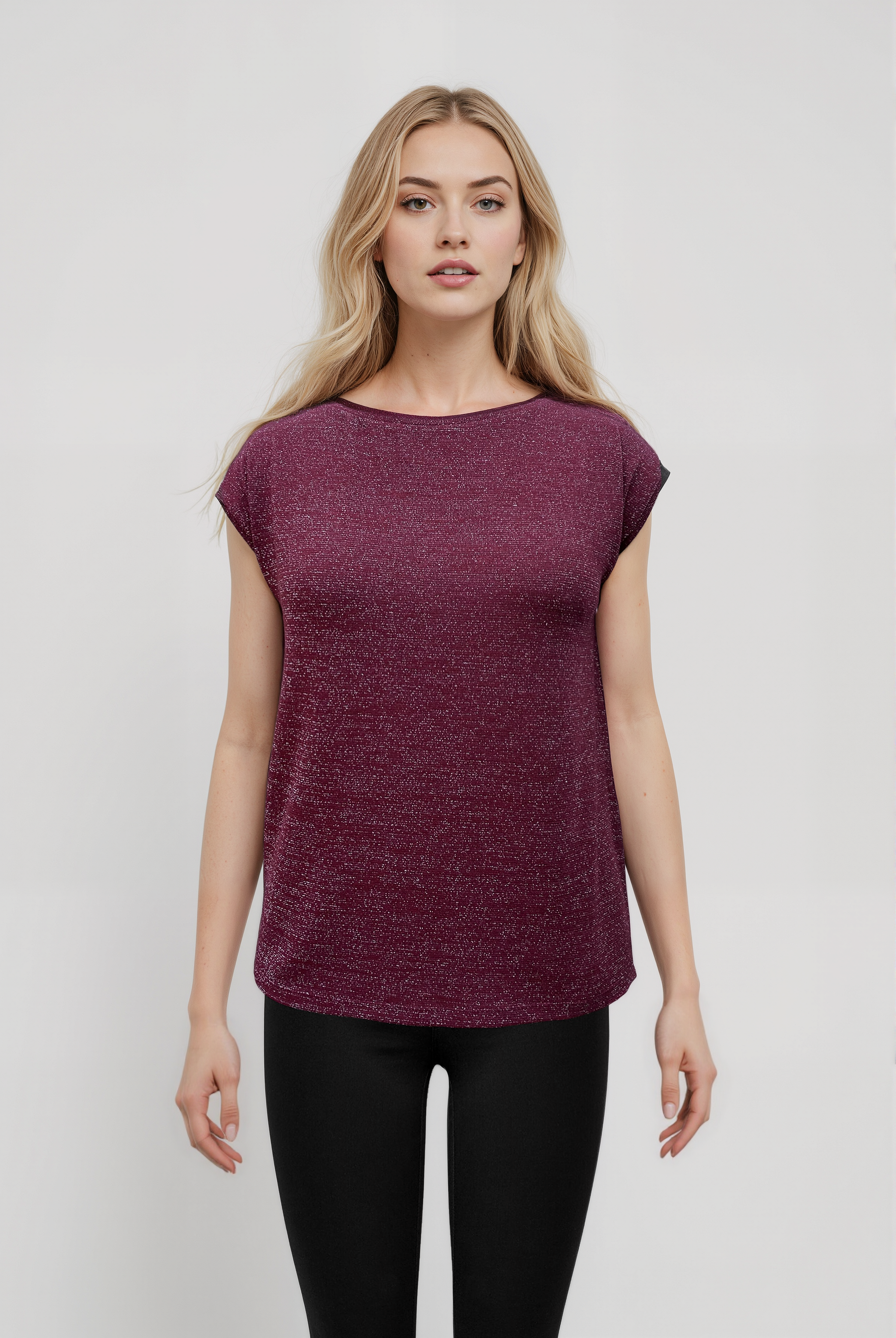 SKY GLITTER S/S TOP in Rumba Red