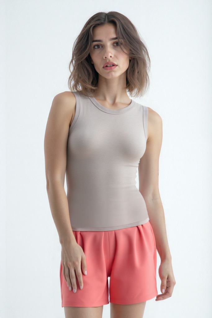 SHARON S/L RIB TOP in Peach Whip