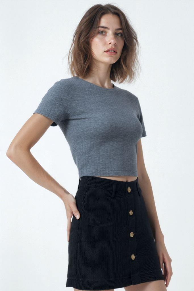 SANDY S/S TOP in Grey Melange