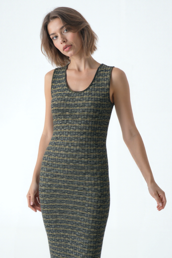 DAPHNE S/L LONG DRESS in Honey, Grey