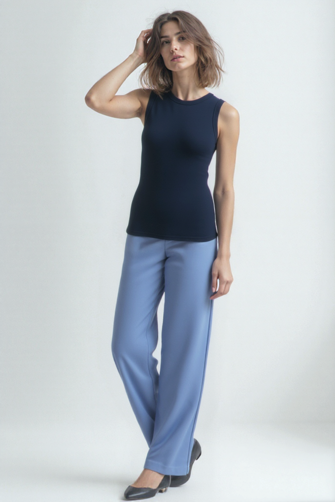 SHARON S/L RIB TOP in Black