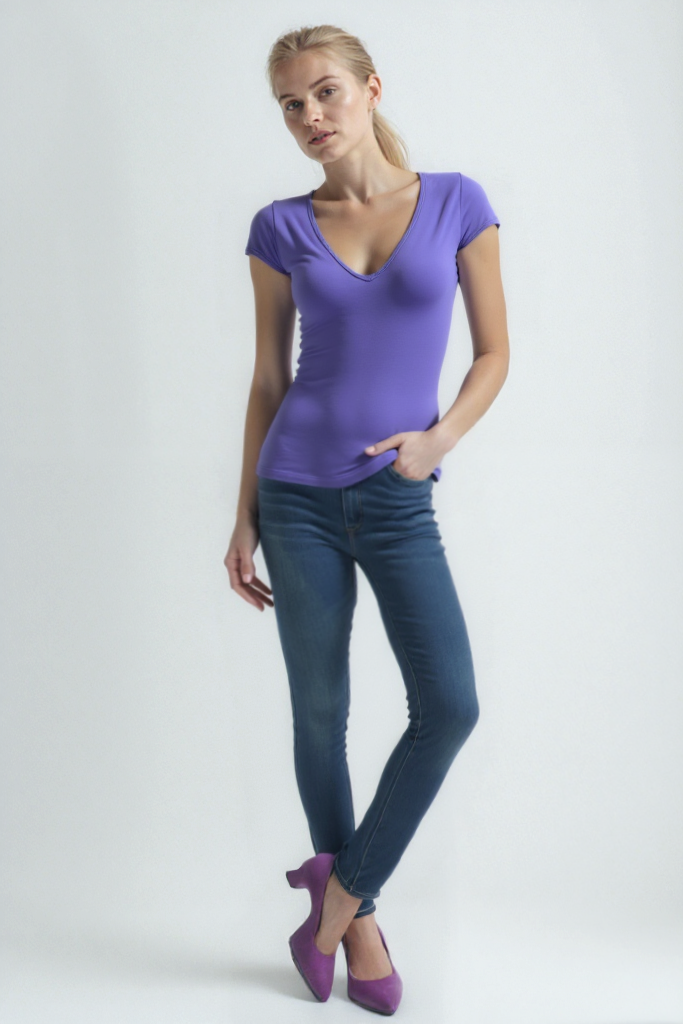 VALLI V-NECK S/S TOP in Sheer Lilac