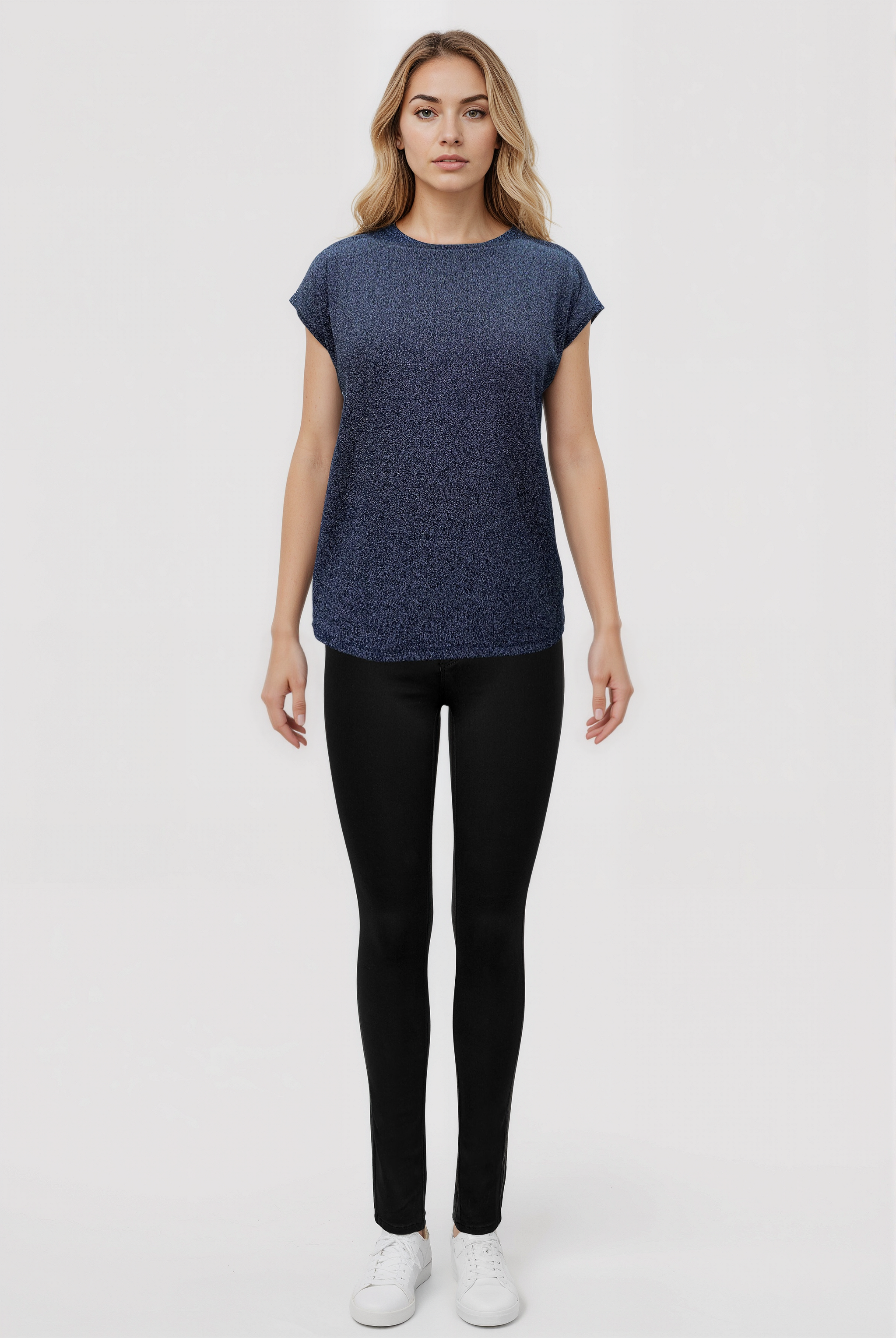 SKY GLITTER S/S TOP in Black, White