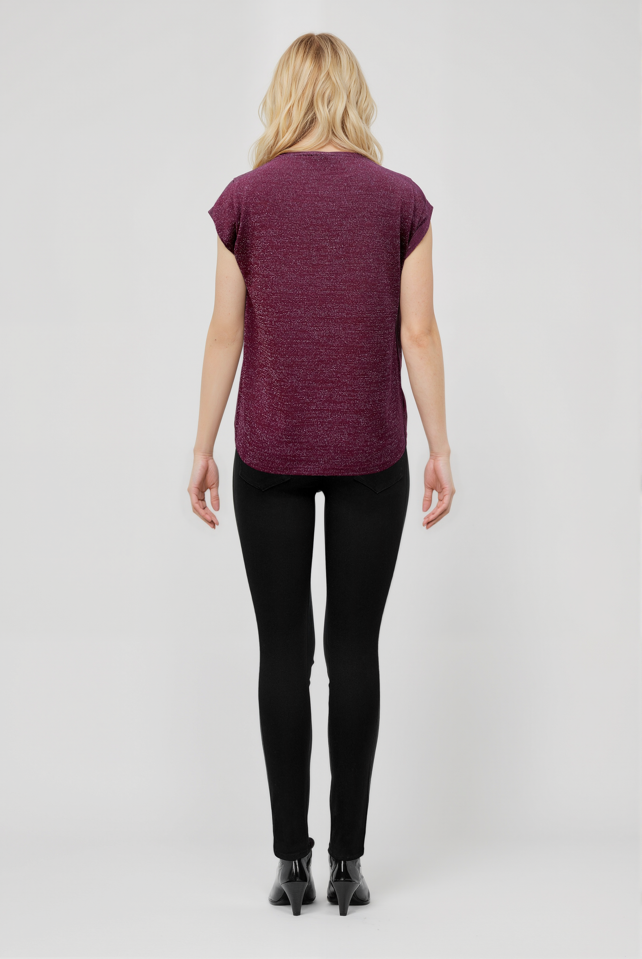 SKY GLITTER S/S TOP in Rumba Red