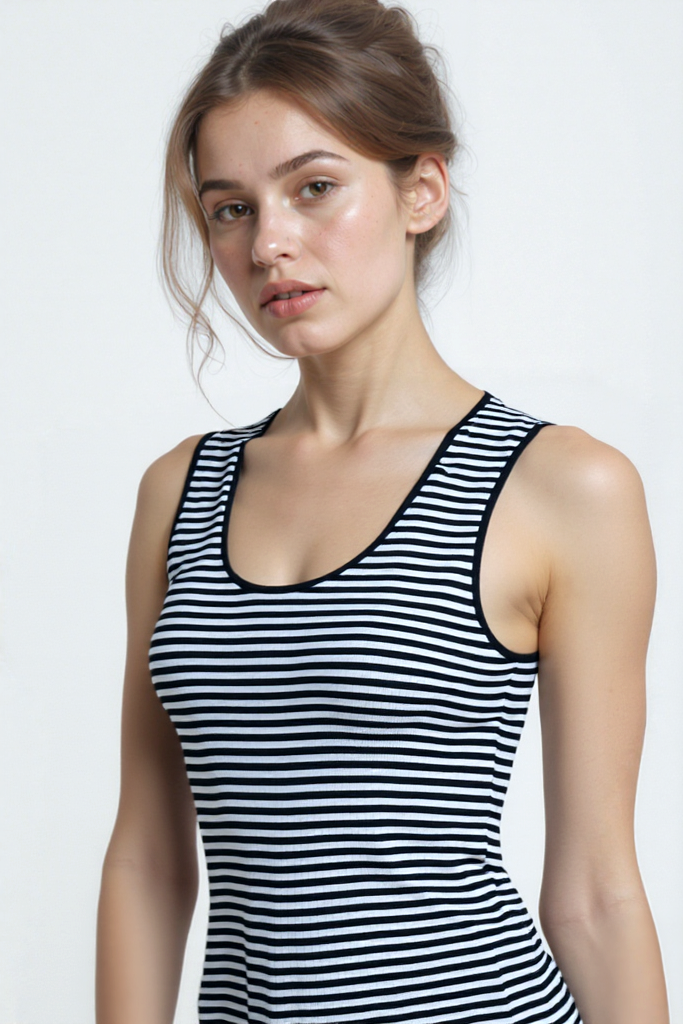 DAPHNE S/L LONG DRESS in Black, White