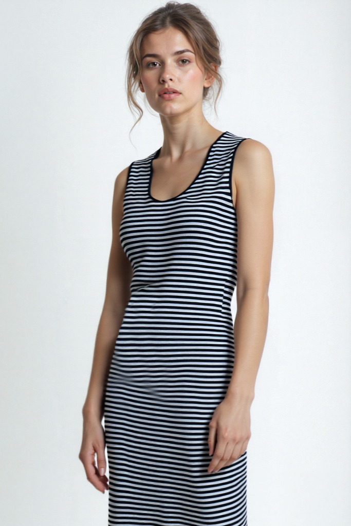 DAPHNE S/L LONG DRESS in Black, White