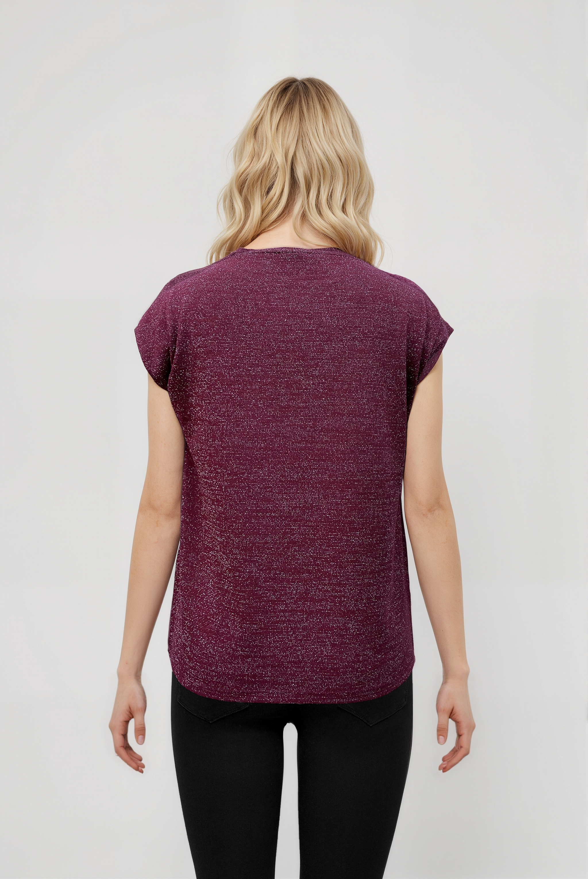 SKY GLITTER S/S TOP in Rumba Red