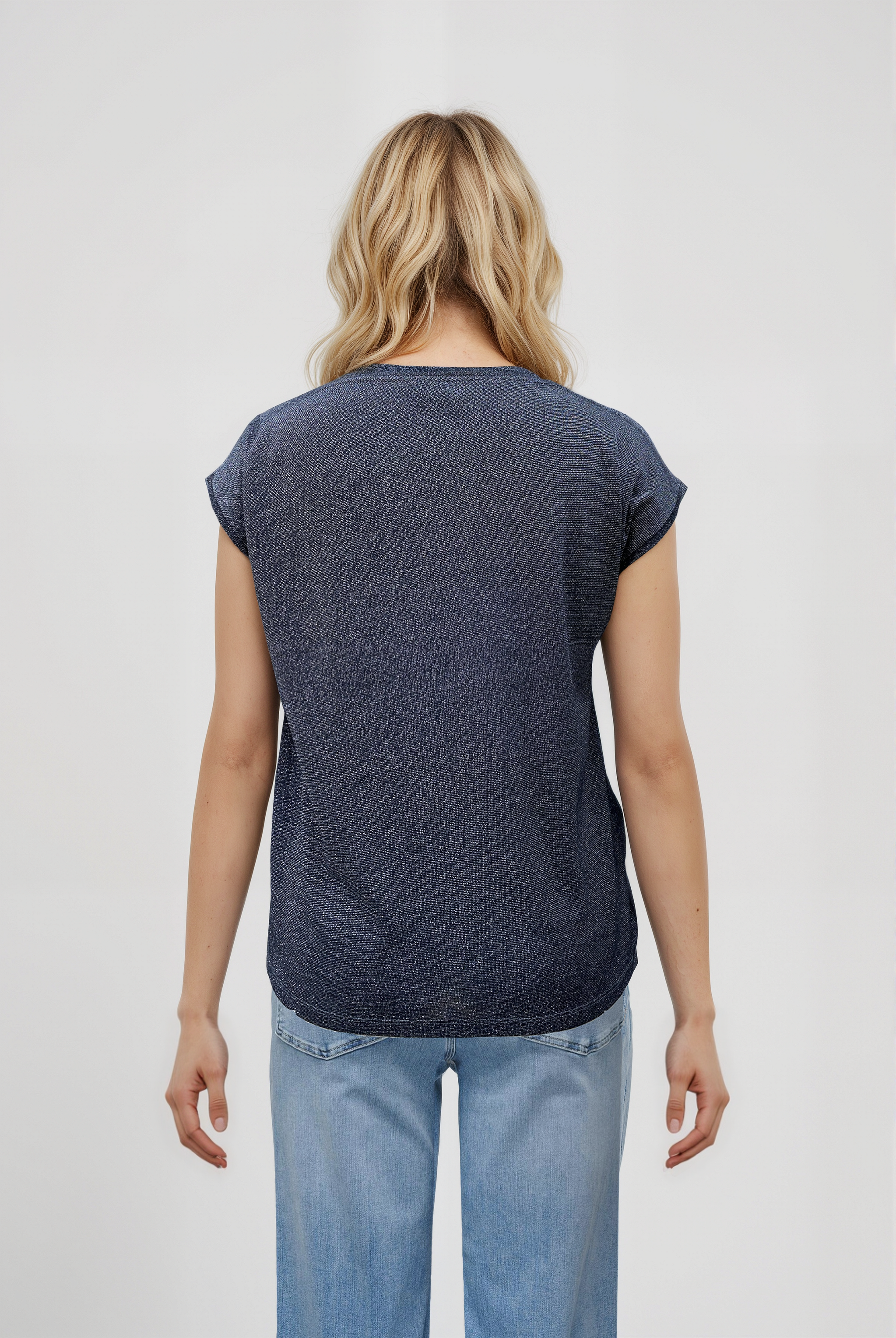 SKY GLITTER S/S TOP in Black, Silver