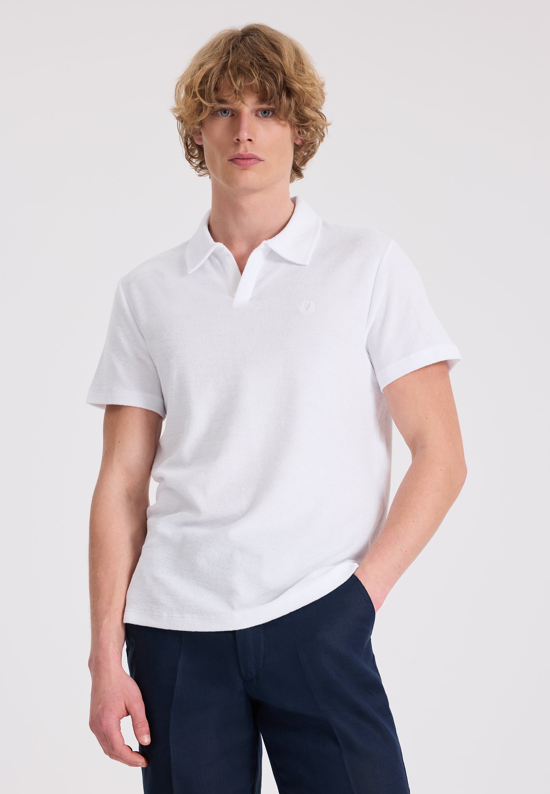 BREEZE TOWELLING POLO SHIRT in Solid White
