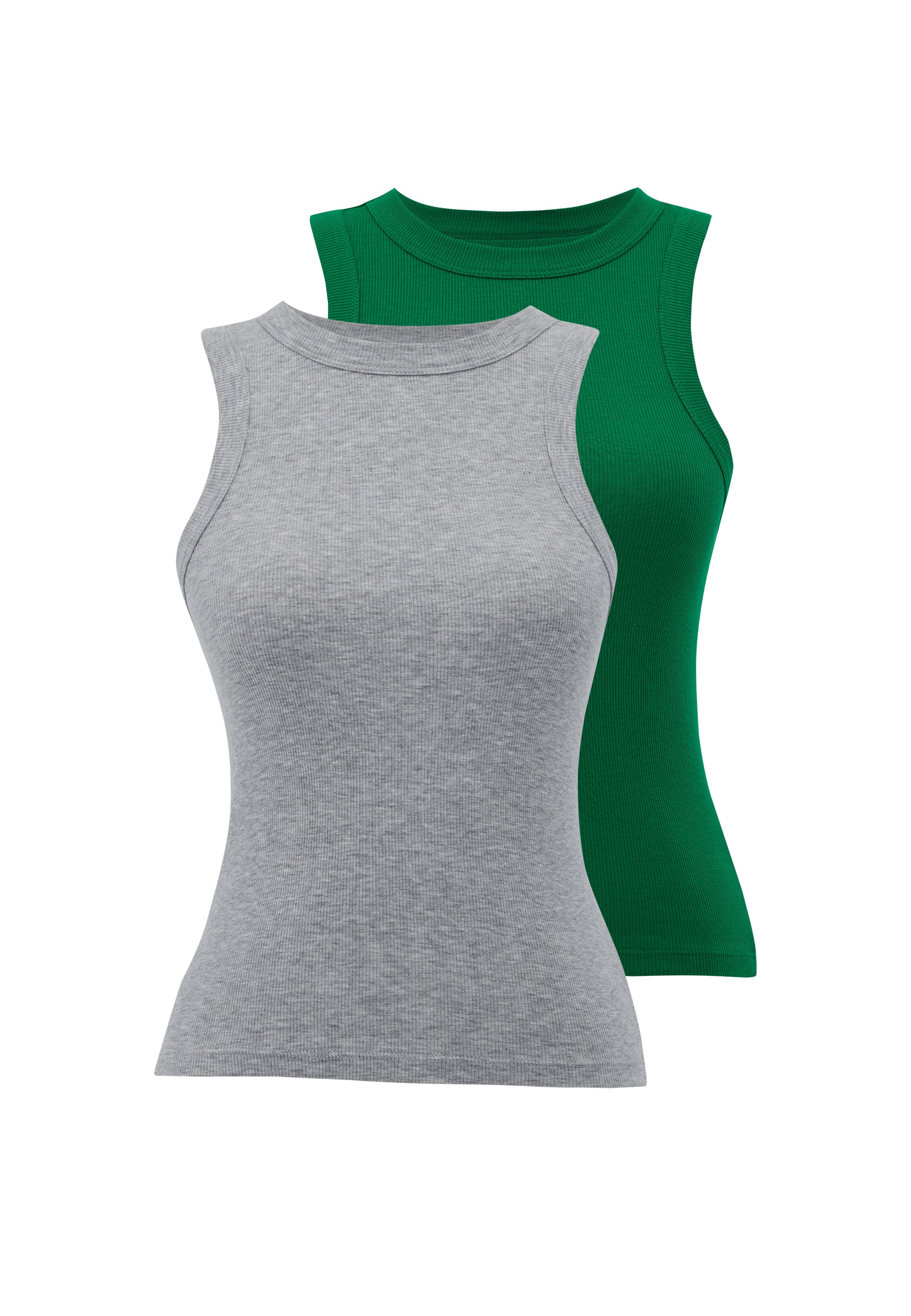 WMCLARA RIB TANK TOP 2-PACK in Bright Green, Light Grey Melange