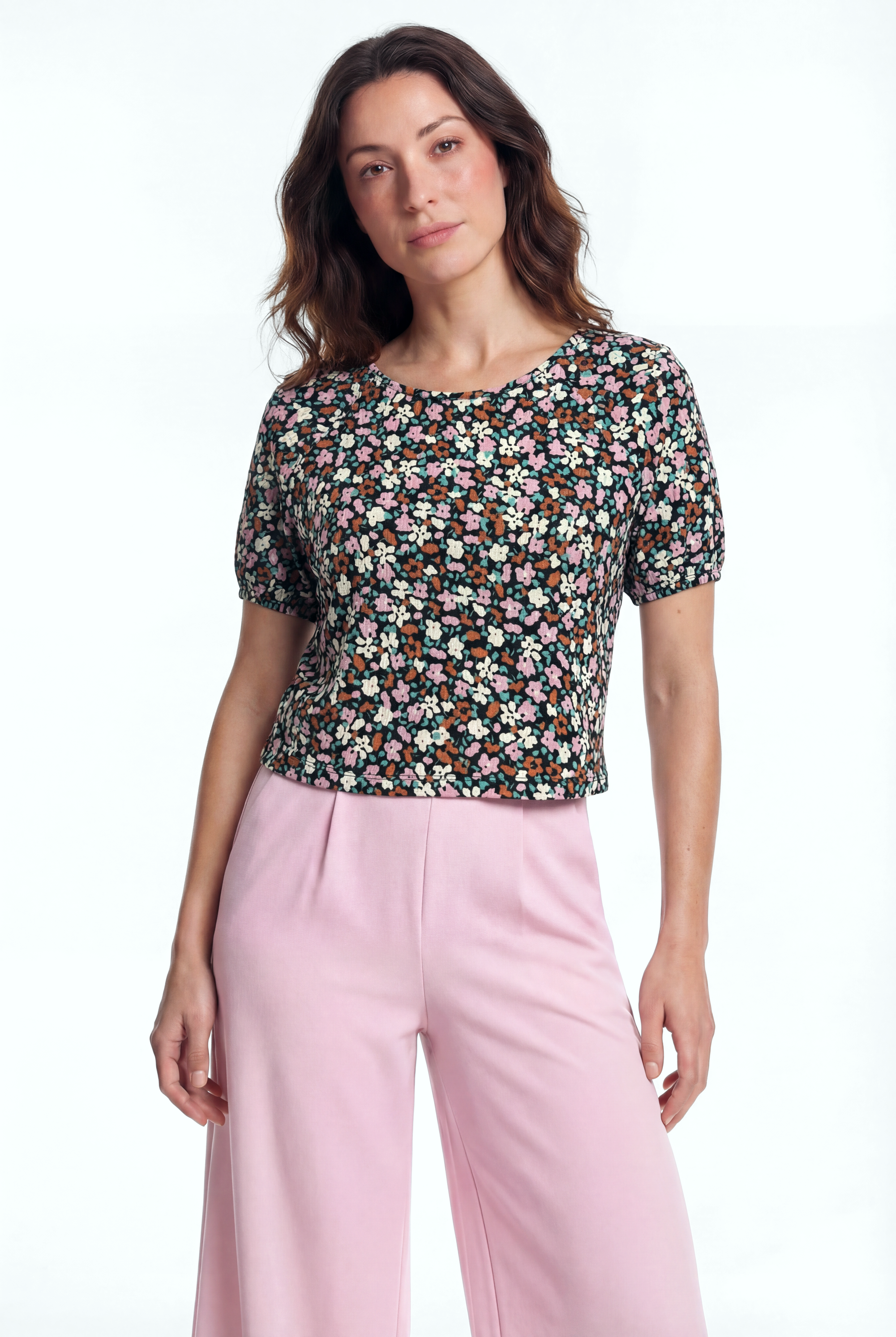 CARMEN CROP TOP in Black/Pink AOP