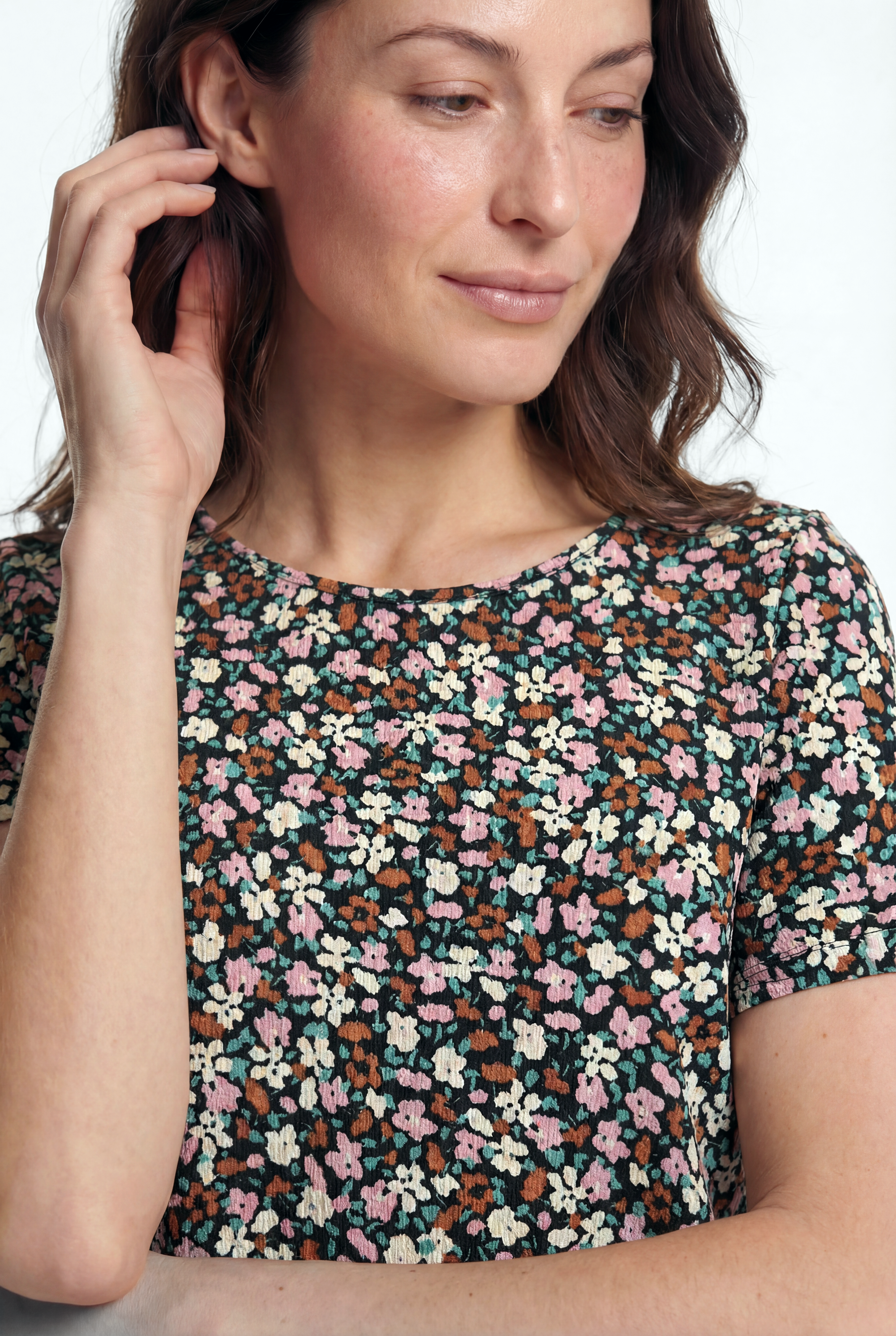 CARMEN CROP TOP in Black/Pink AOP