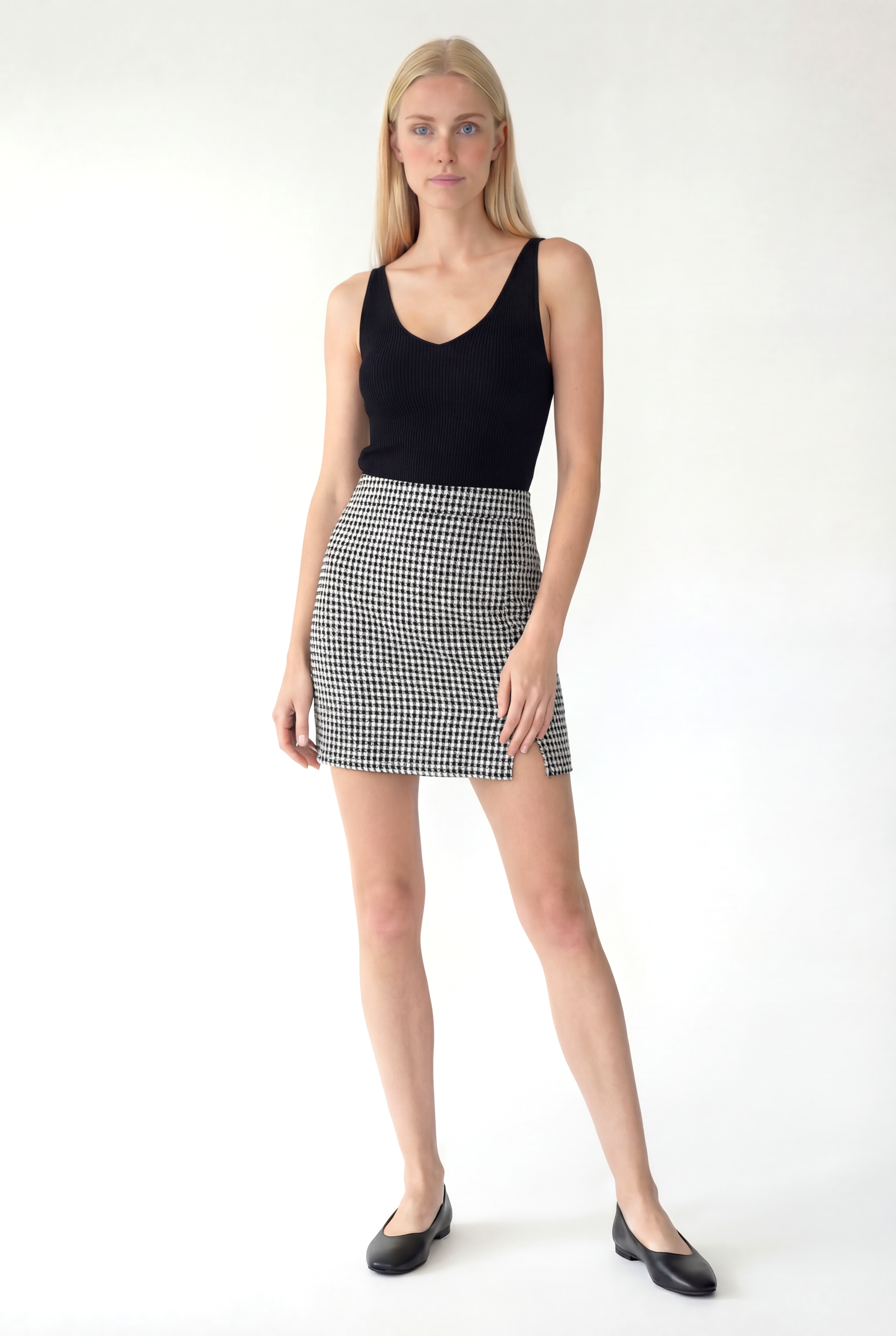JULIET MID WAIST SKIRT in Black, White Pattern