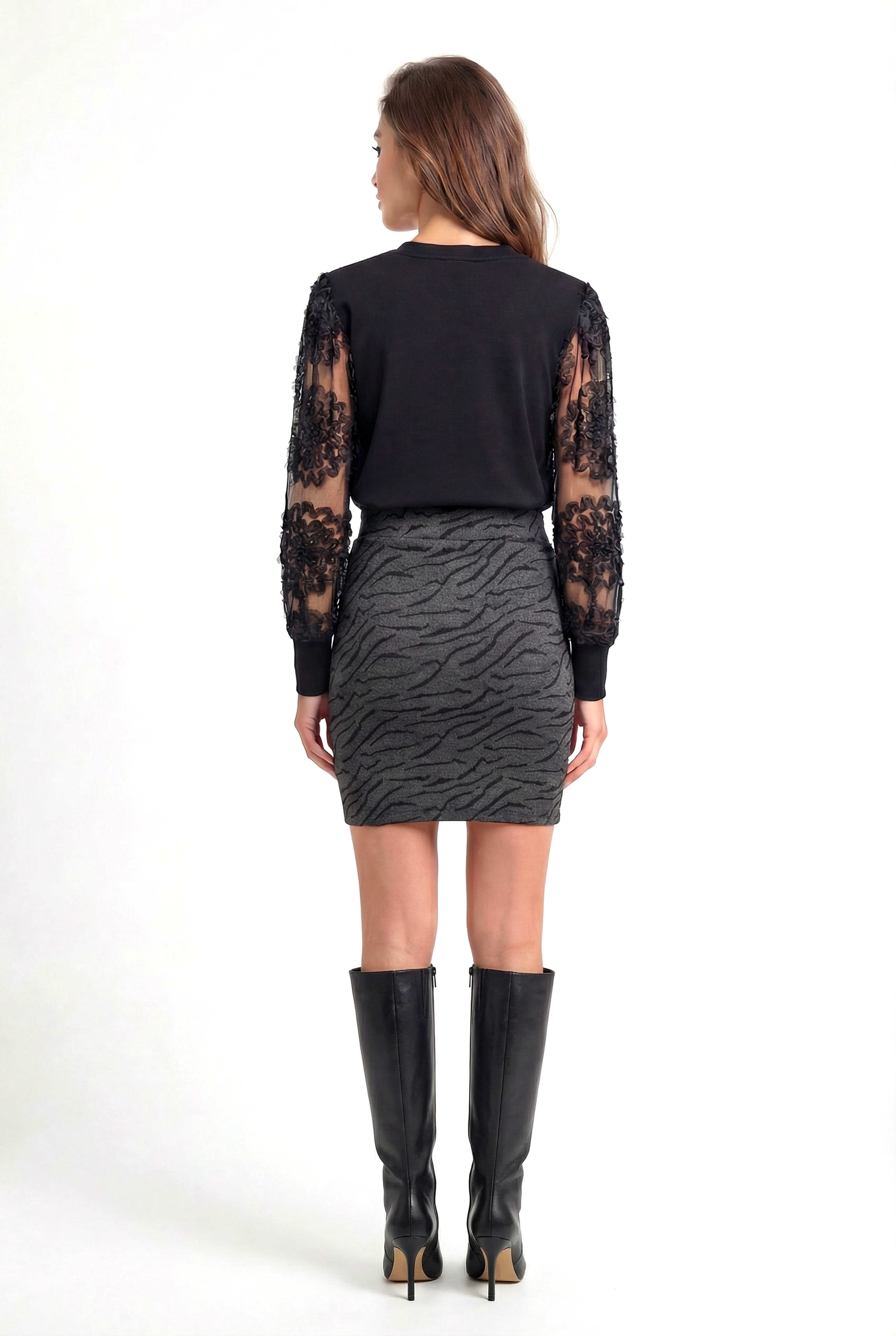 JULIET MID WAIST SKIRT in Grey, Black AOP