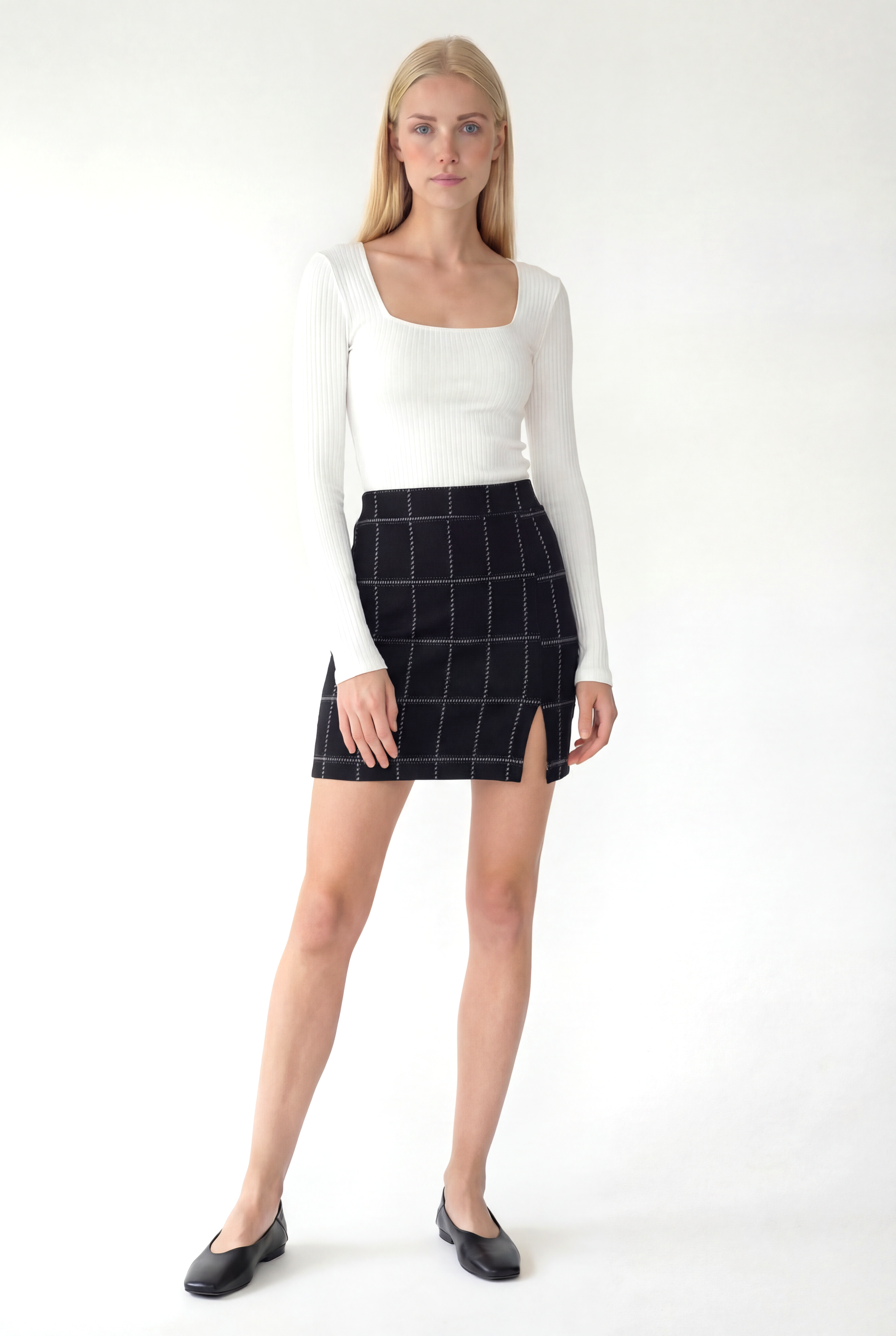 JULIET MID WAIST SKIRT in Black Square AOP