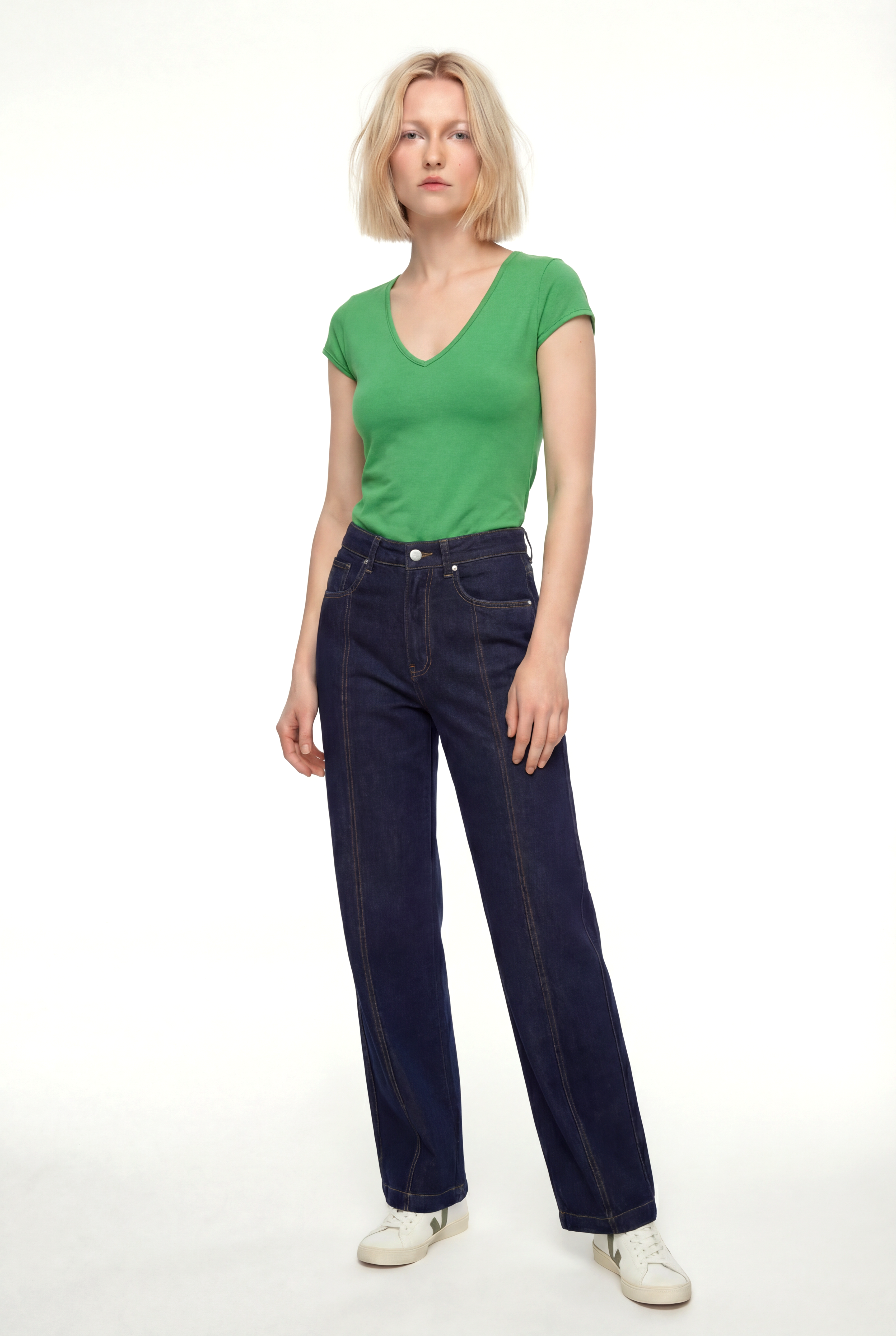 VALLI V-NECK S/S TOP in Bright Green
