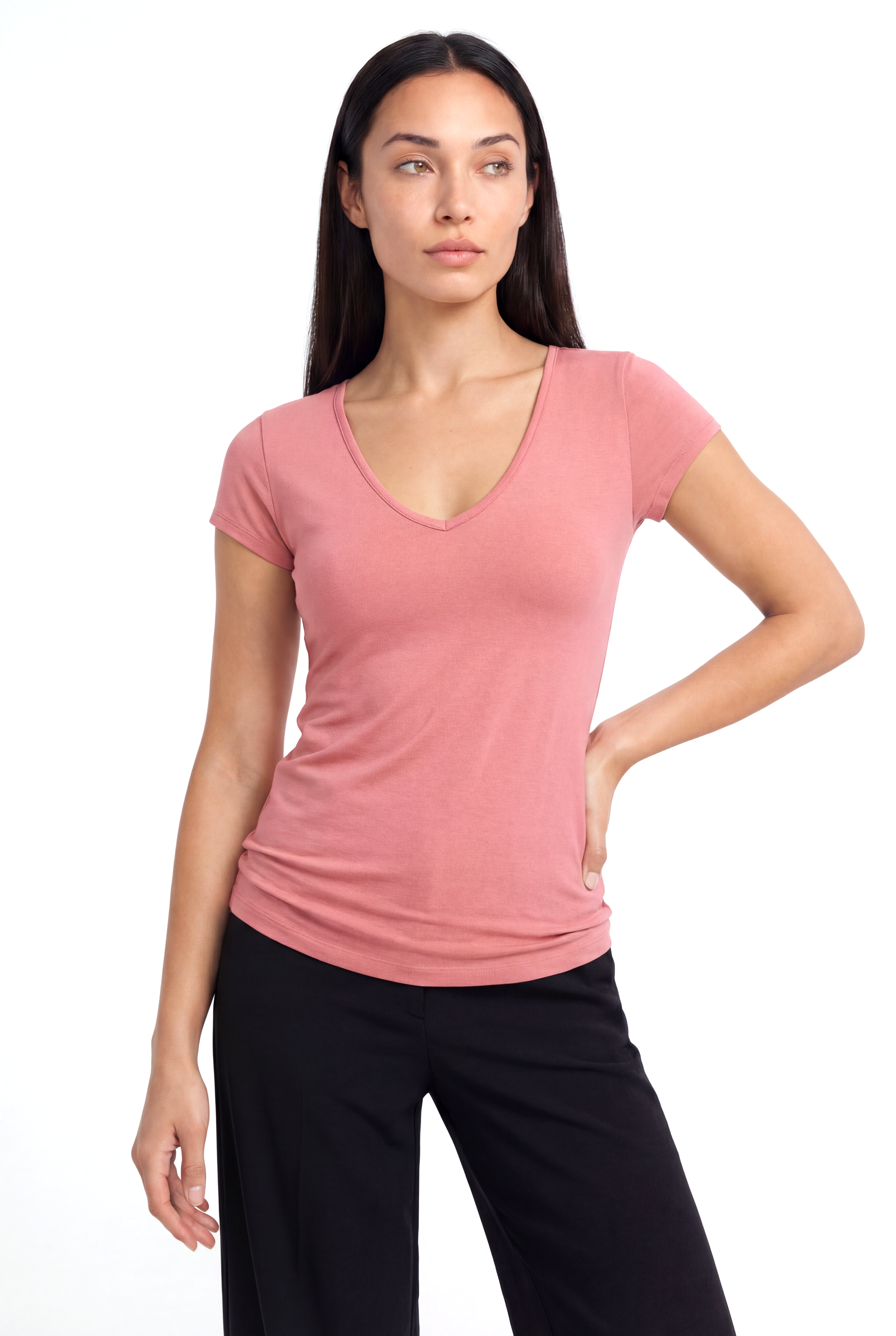 VALLI V-NECK S/S TOP in Tea Rose