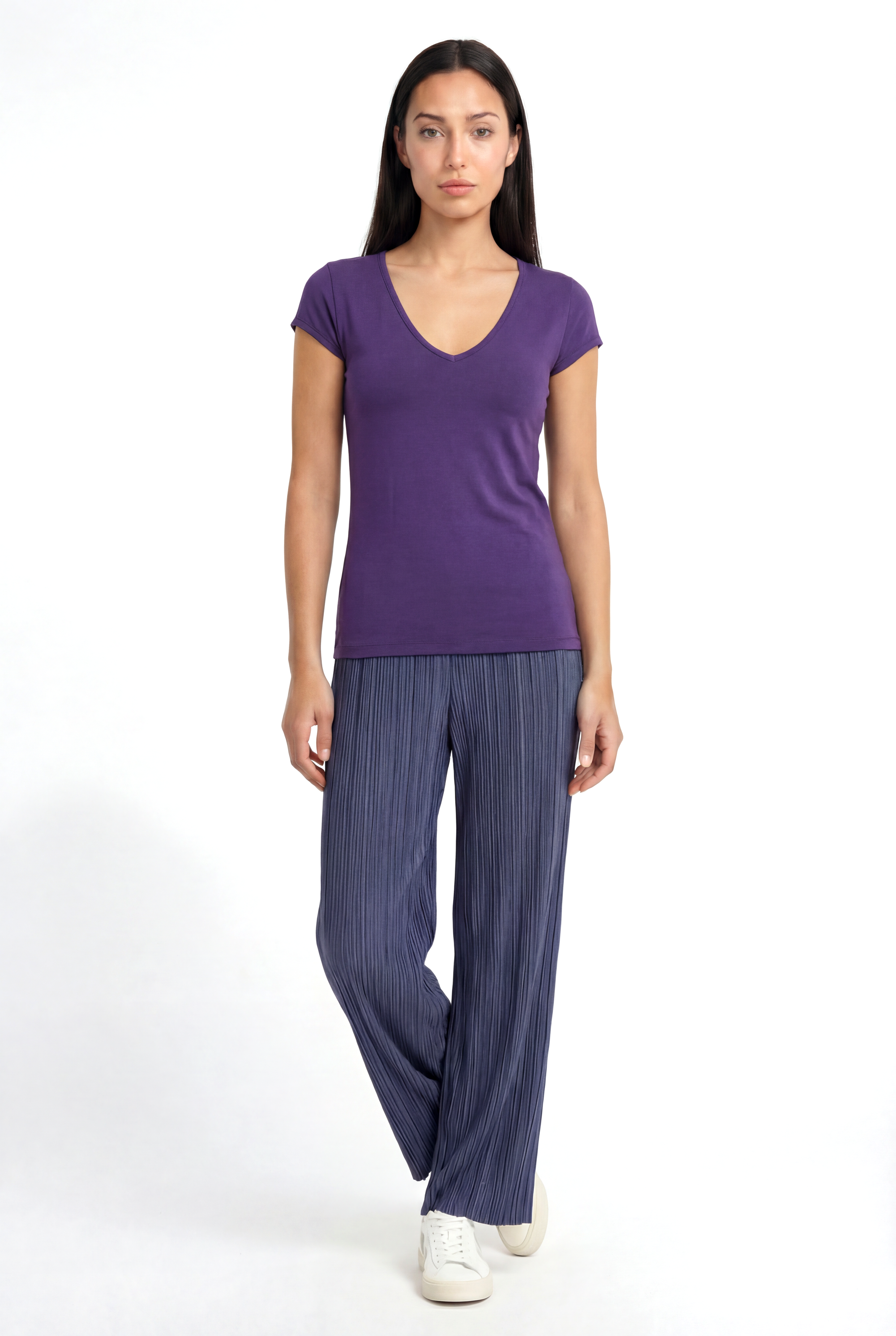 VALLI V-NECK S/S TOP in Plum Purple