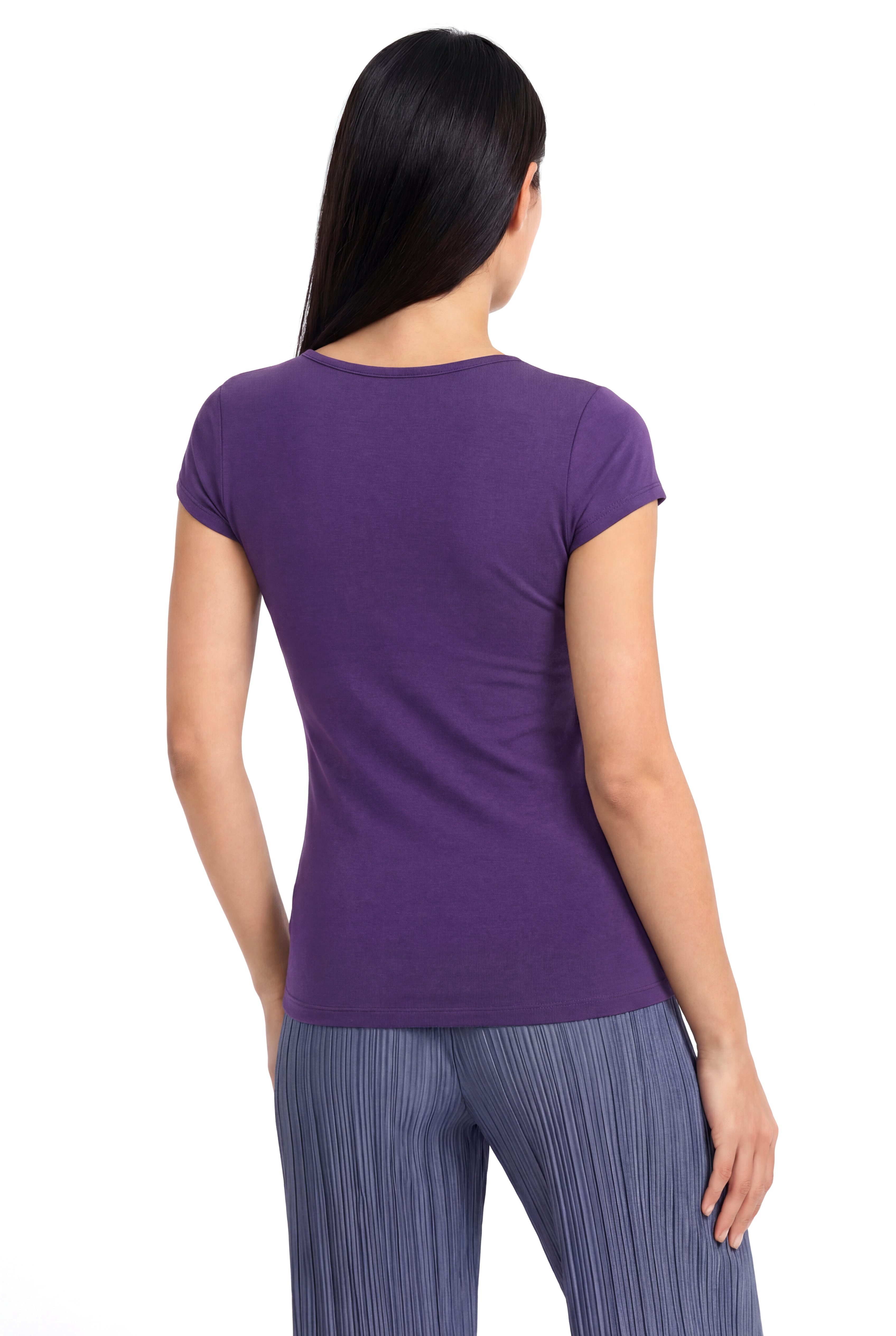 VALLI V-NECK S/S TOP in Plum Purple
