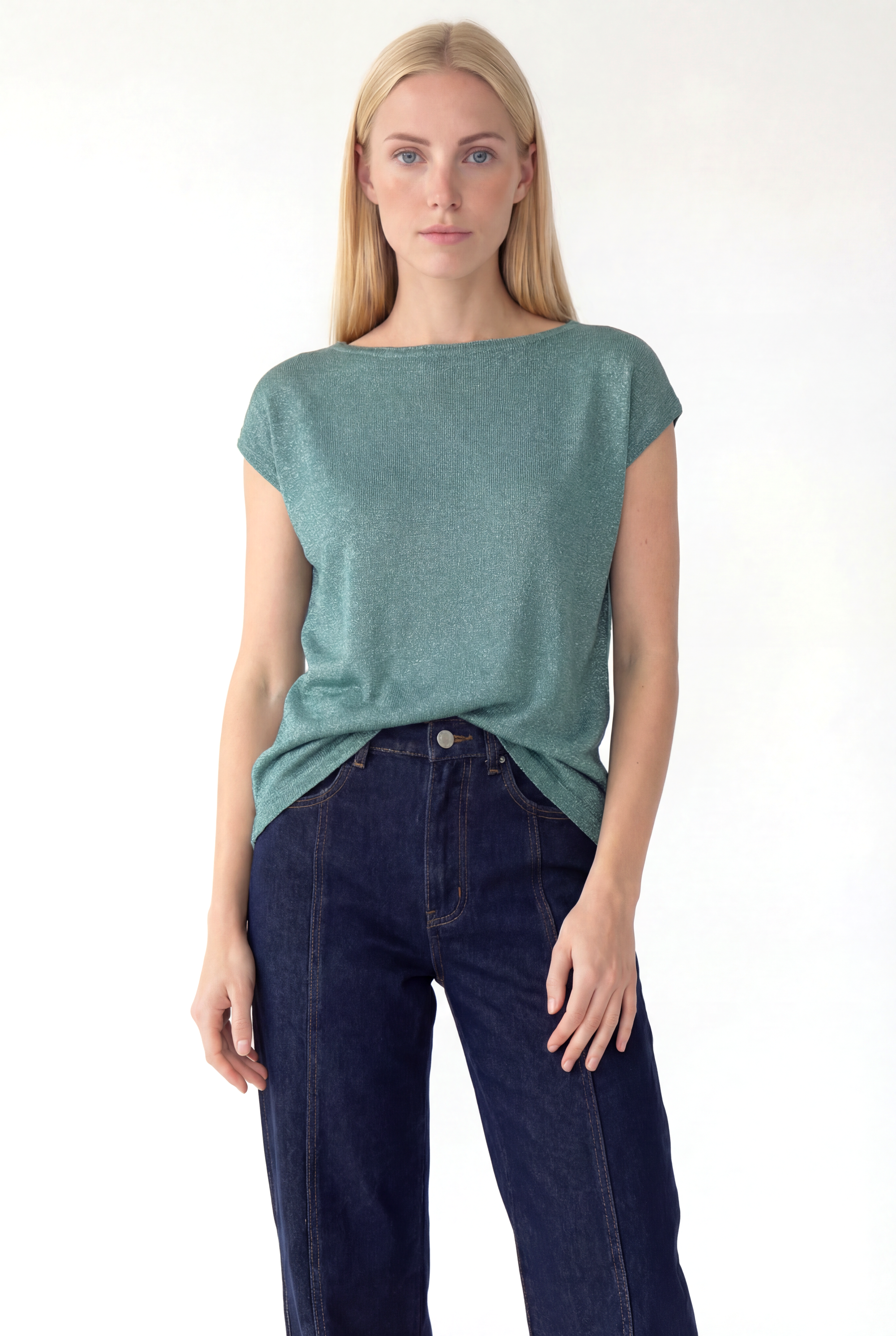 SKY GLITTER S/S TOP in Sagebrush Green