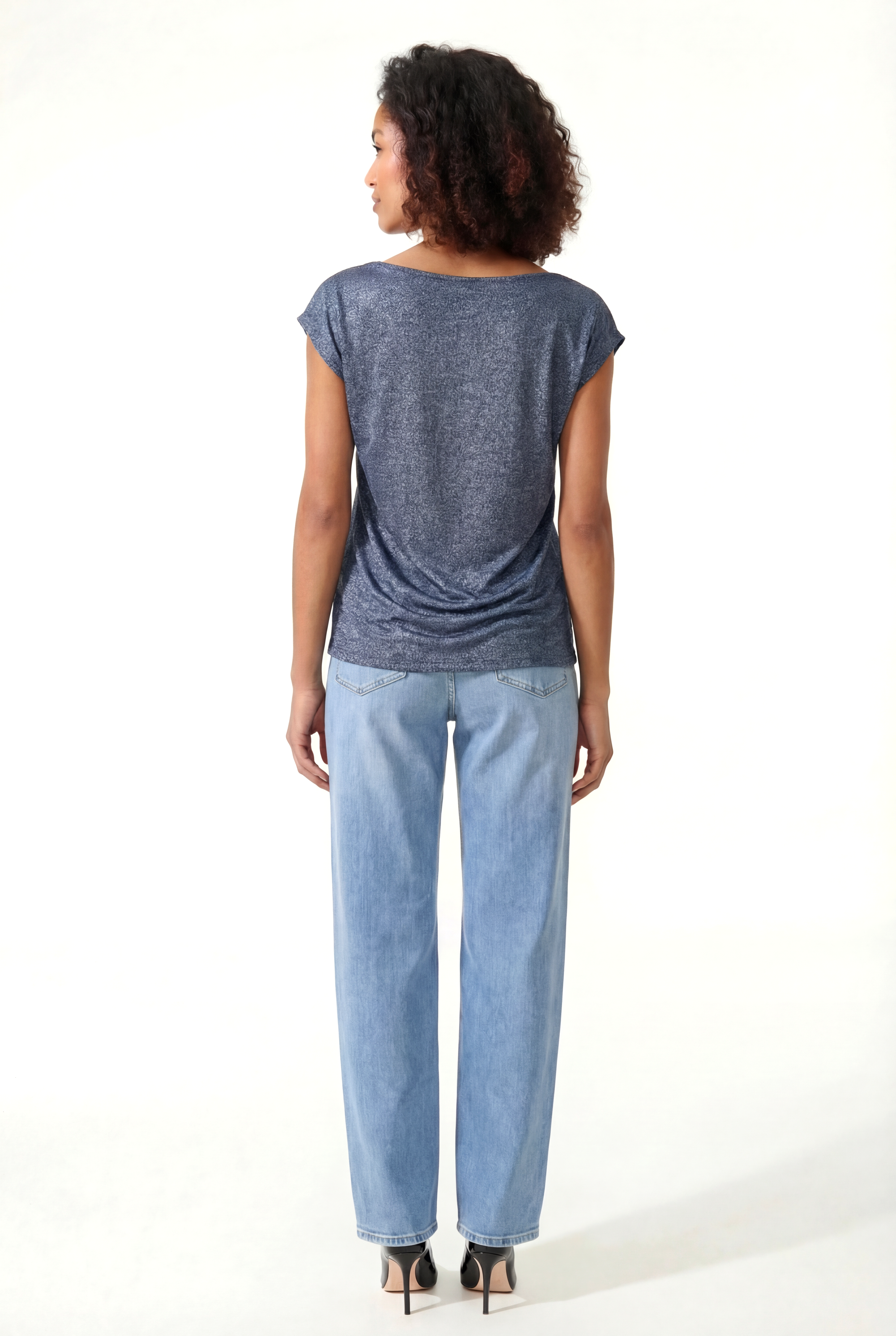 SKY GLITTER S/S TOP in Black / Silver