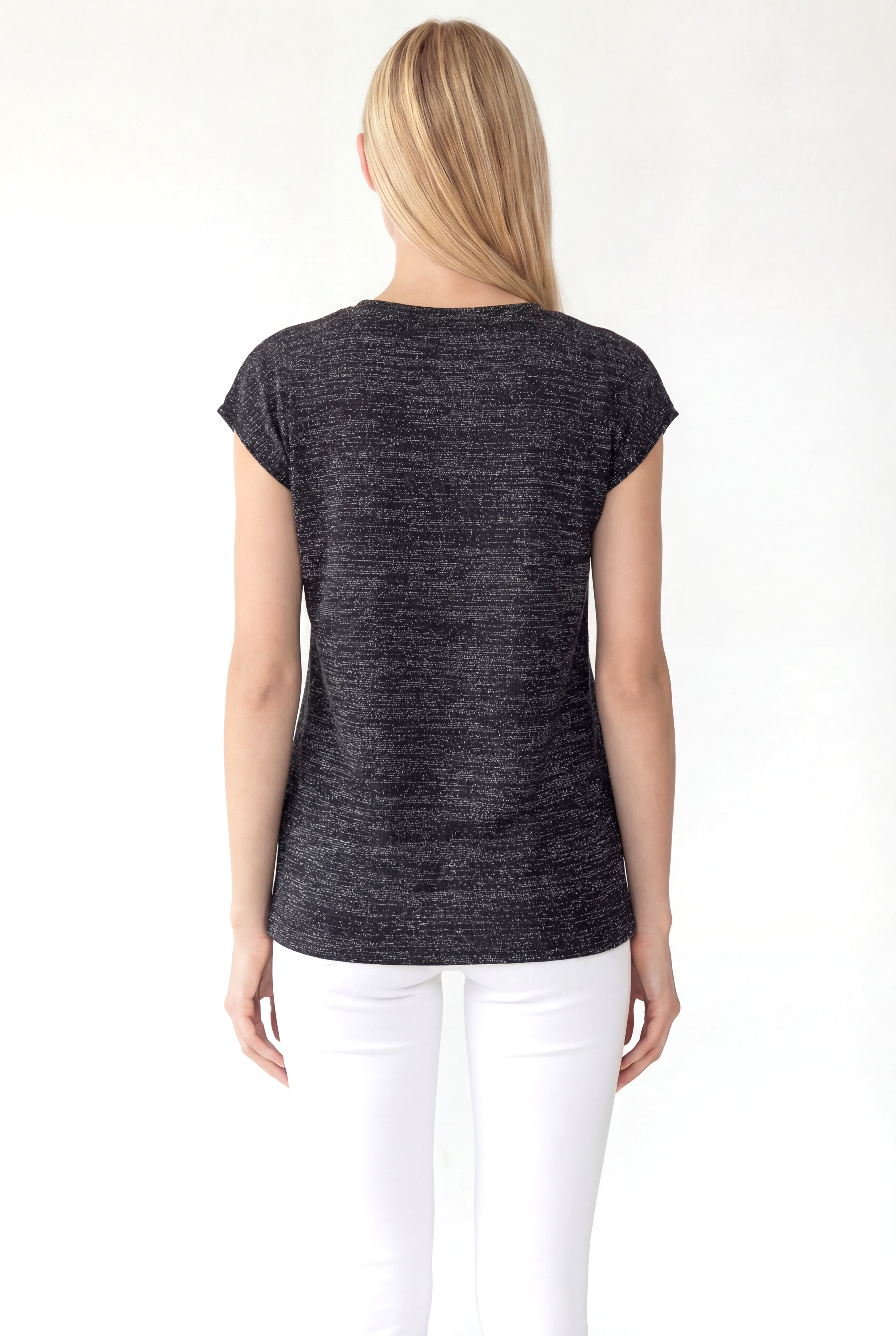 SKY GLITTER S/S TOP in Black, Silver