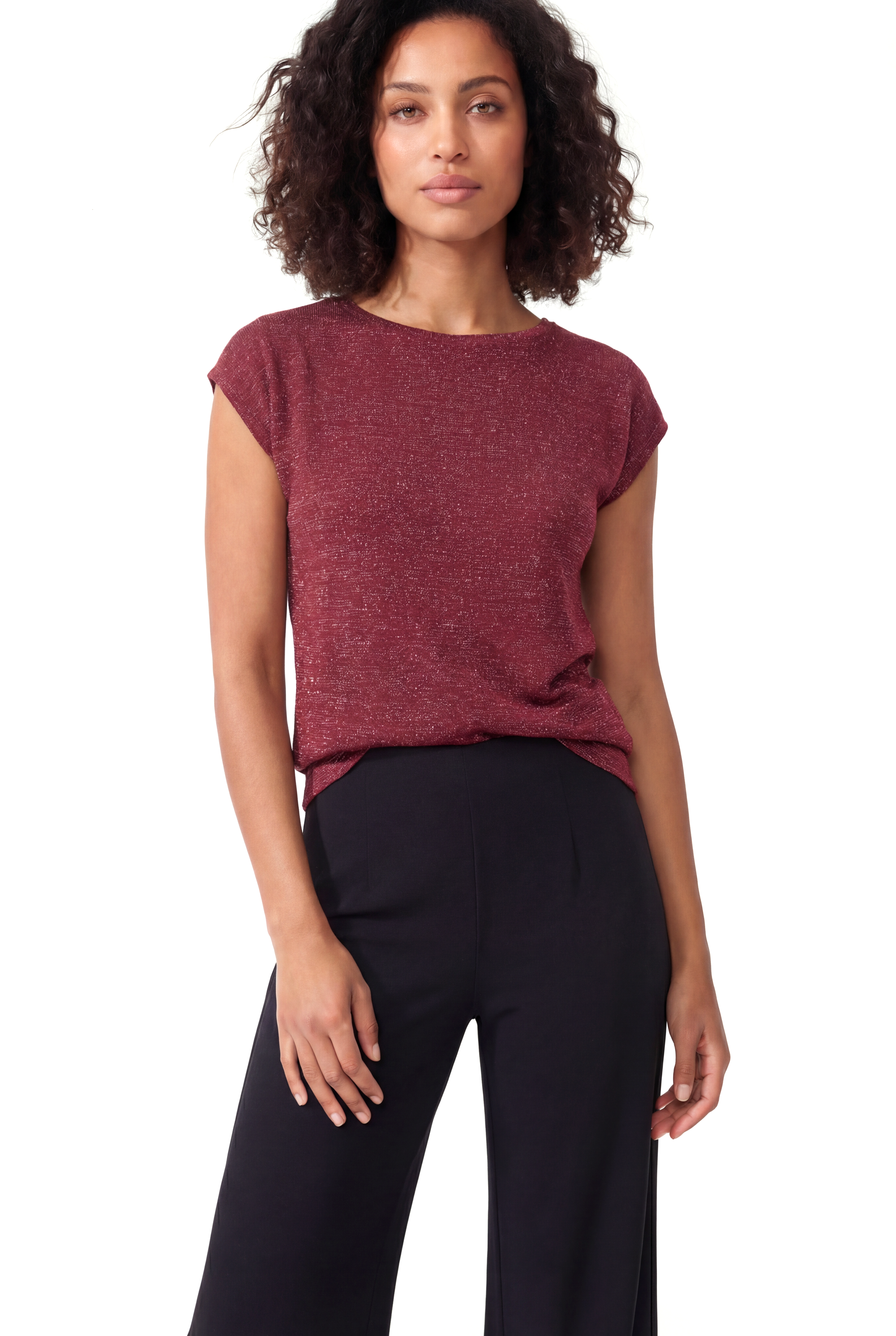 SKY GLITTER S/S TOP in Rumba Red