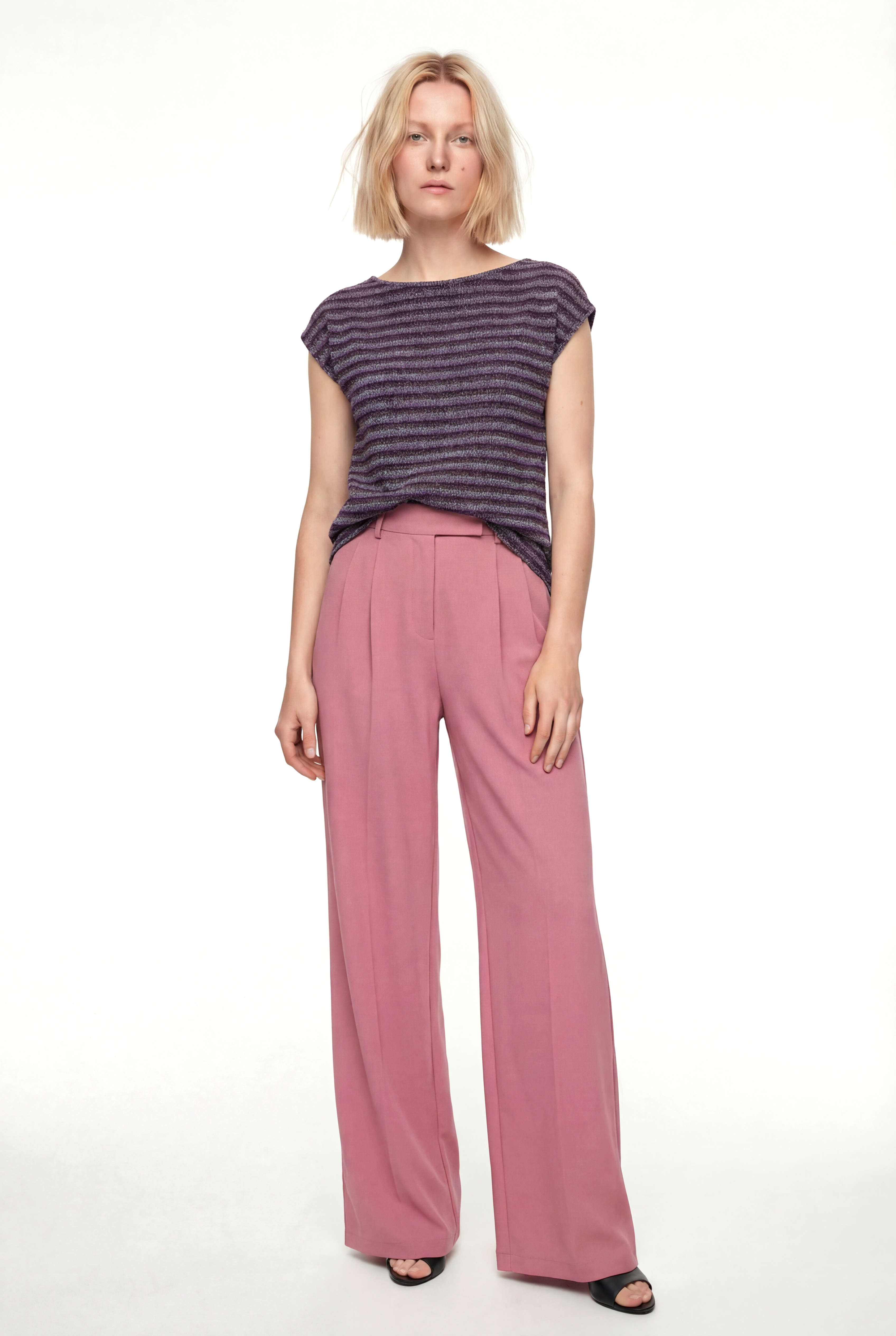 SKY GLITTER S/S TOP in Rose, Grey Striped