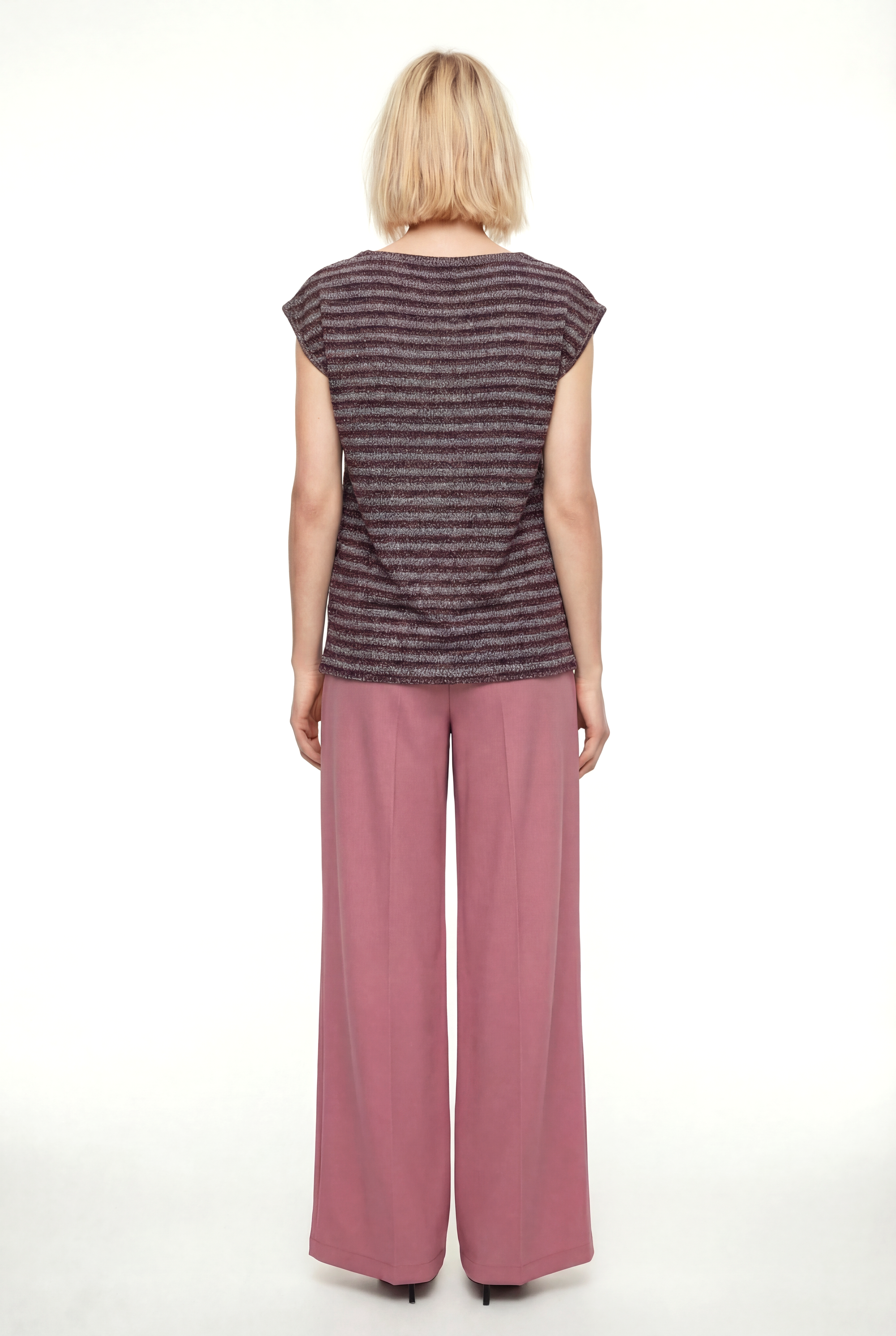 SKY GLITTER S/S TOP in Rose, Grey Striped