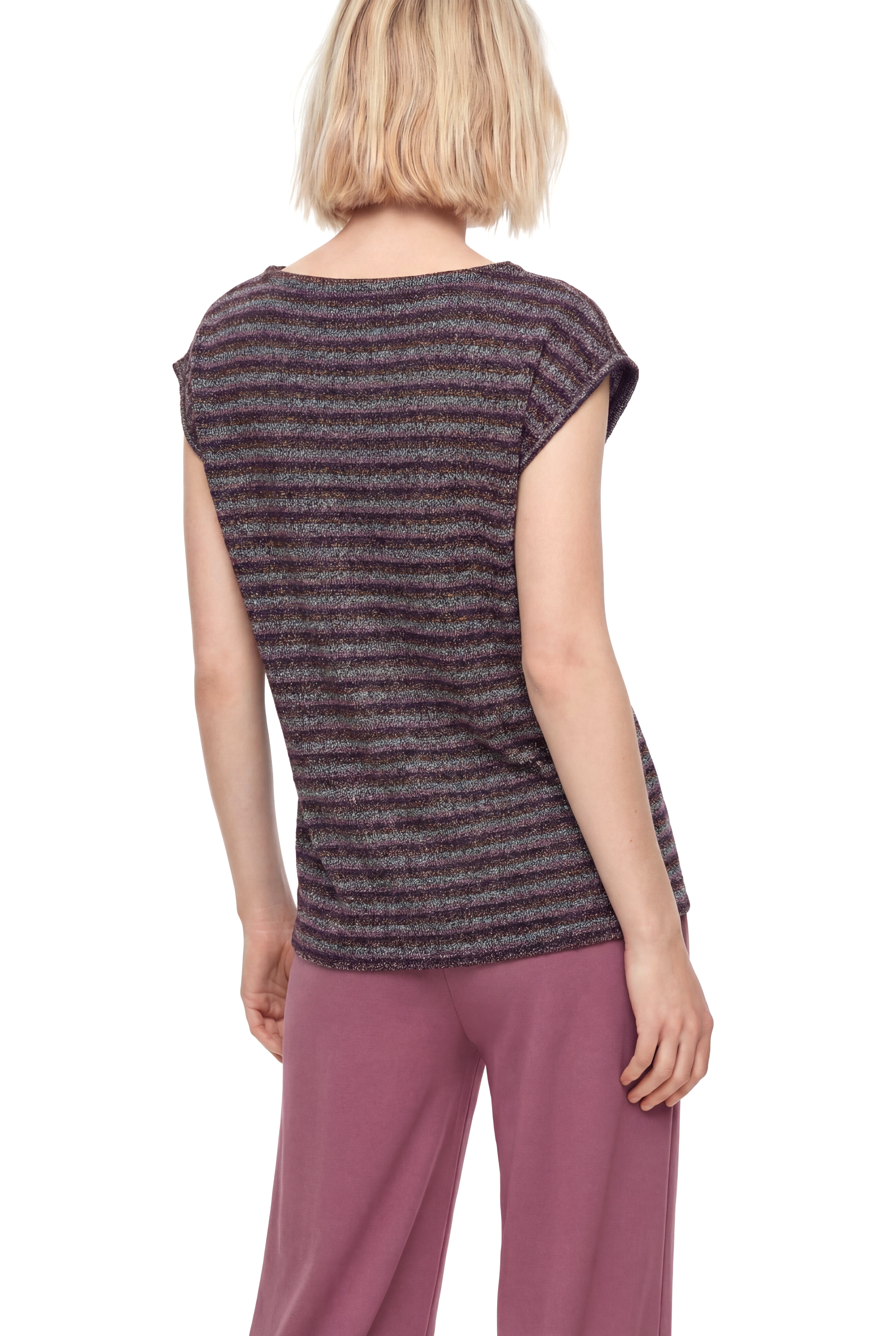 SKY GLITTER S/S TOP in Rose, Grey Striped