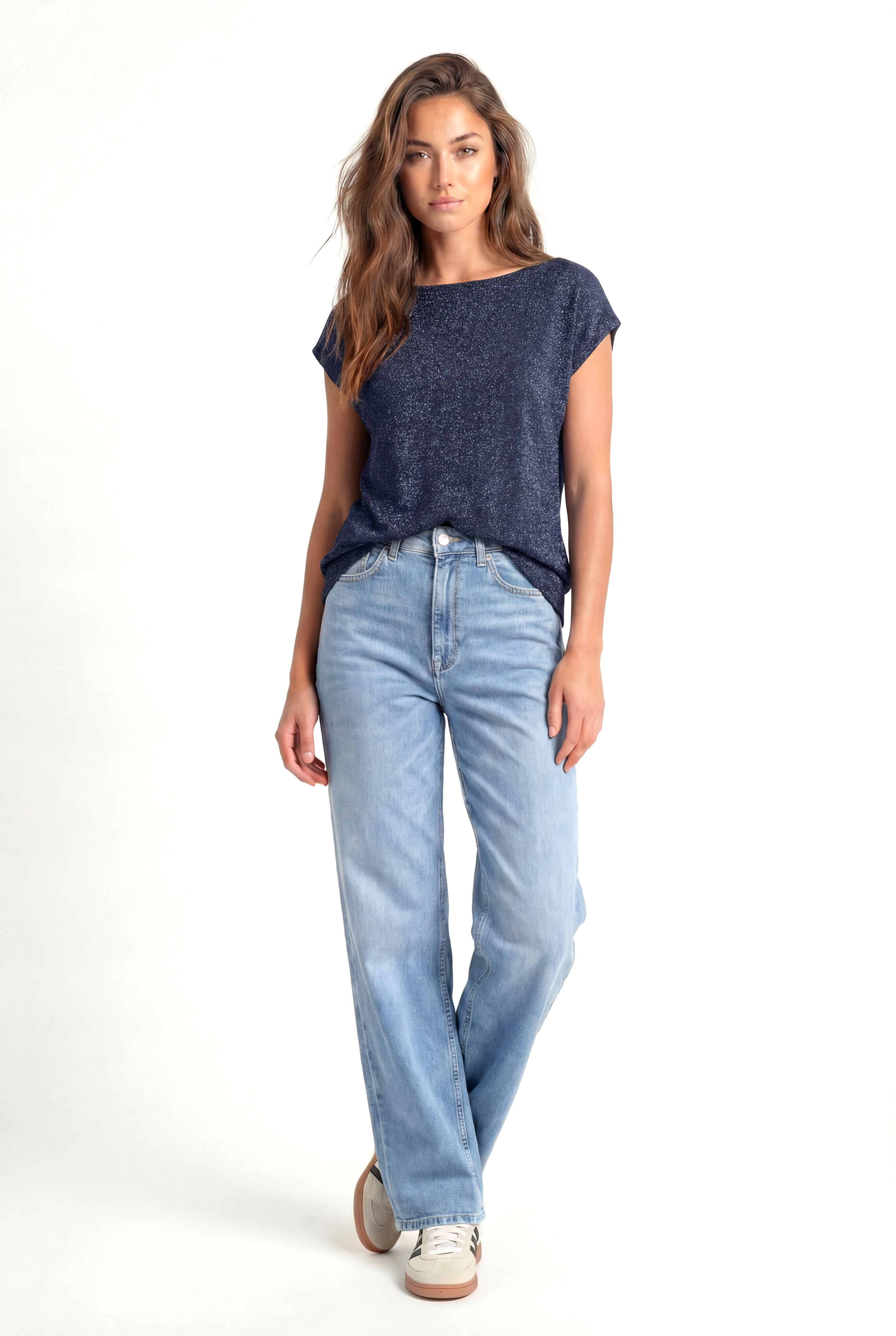 SKY GLITTER S/S TOP in Black, Grey