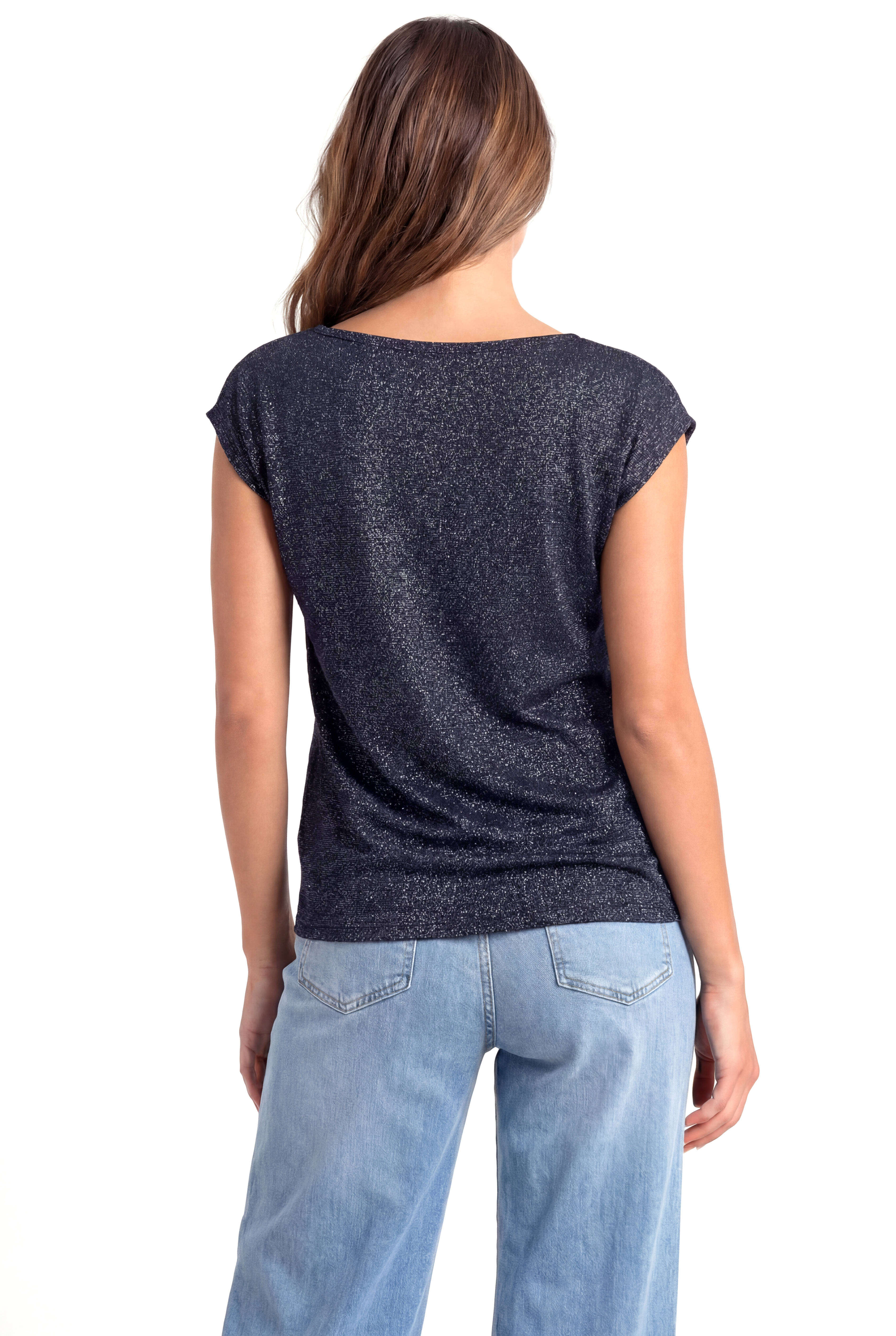 SKY GLITTER S/S TOP in Black, Grey