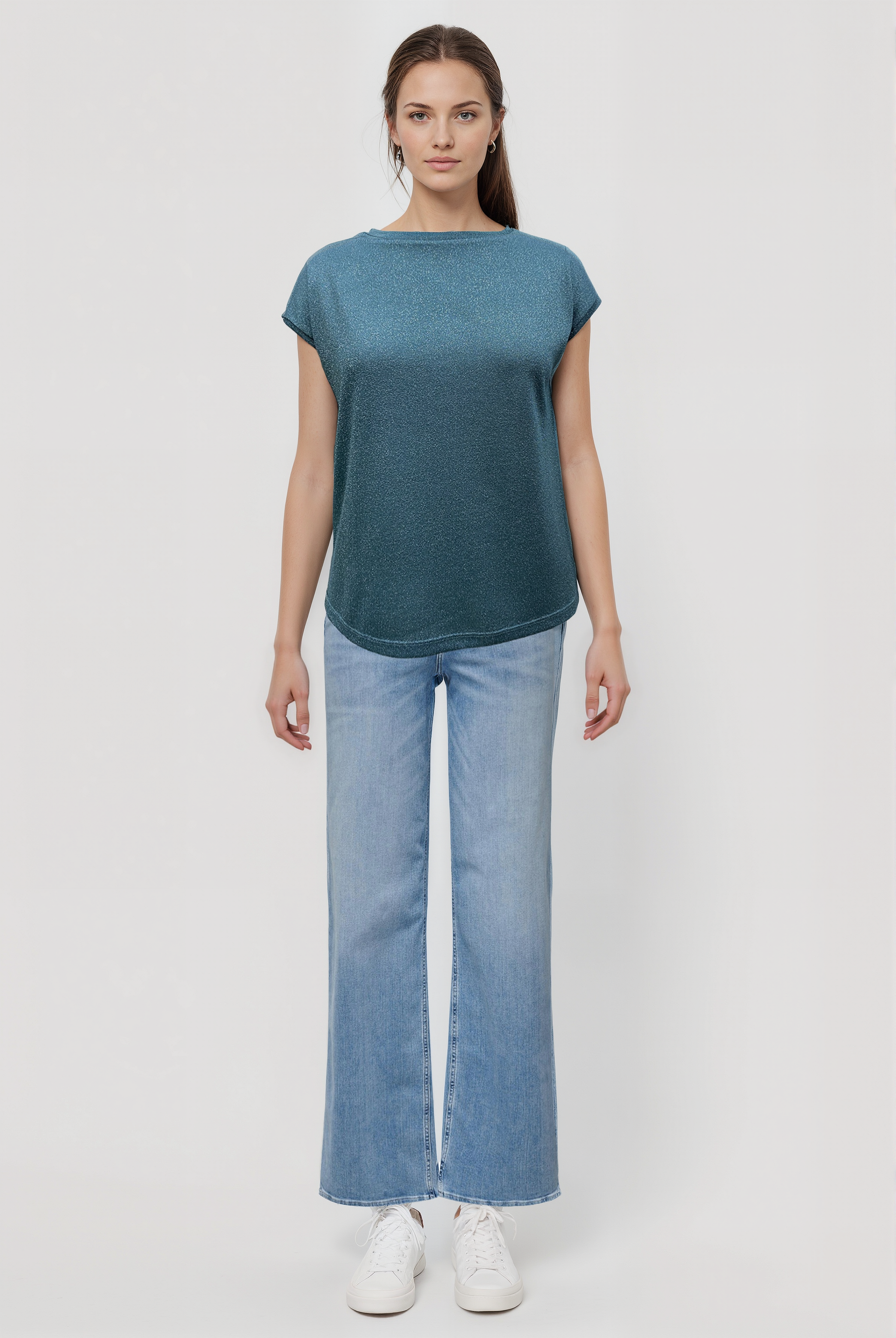 SKY GLITTER S/S TOP in Sagebrush Green