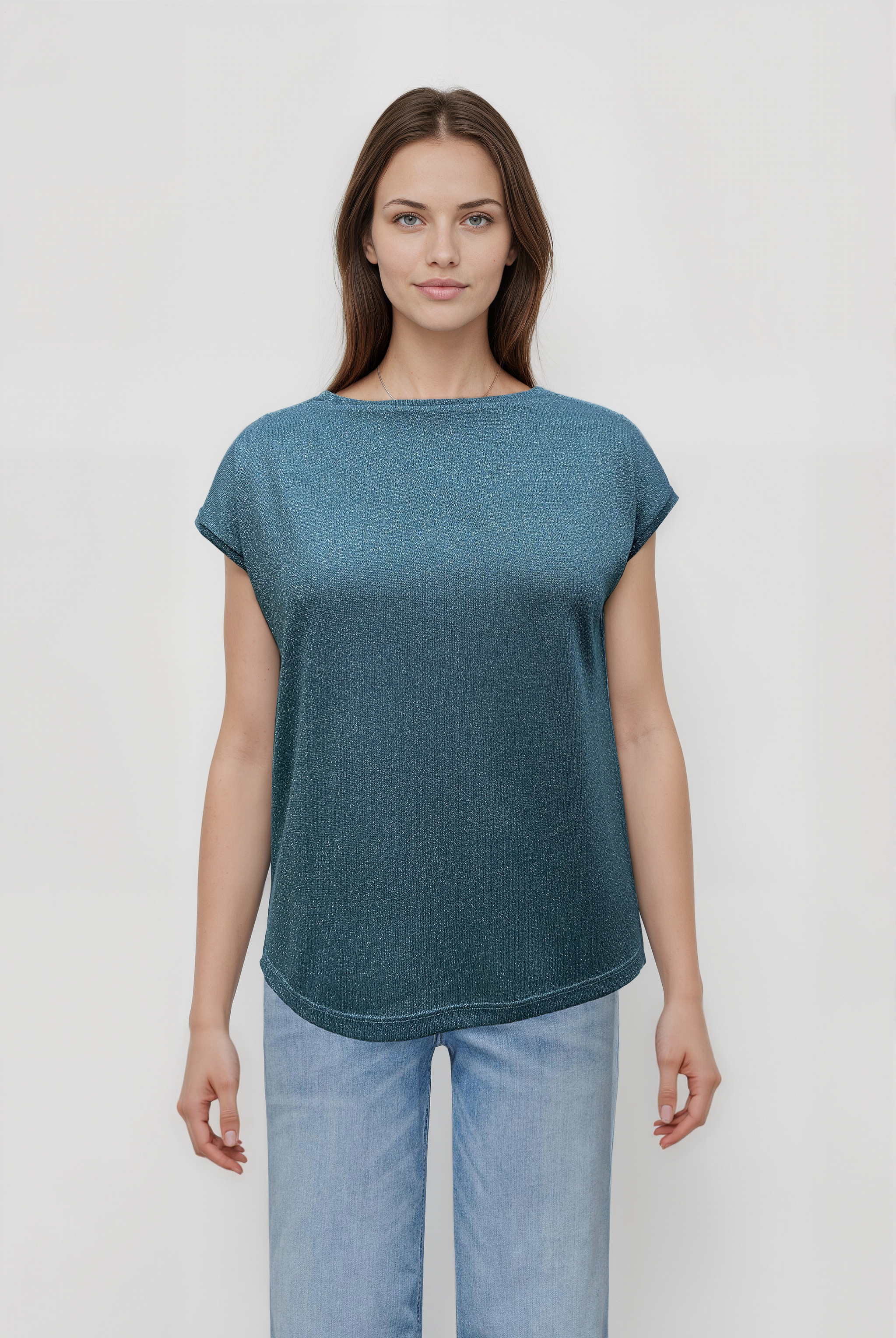 SKY GLITTER S/S TOP in Sagebrush Green
