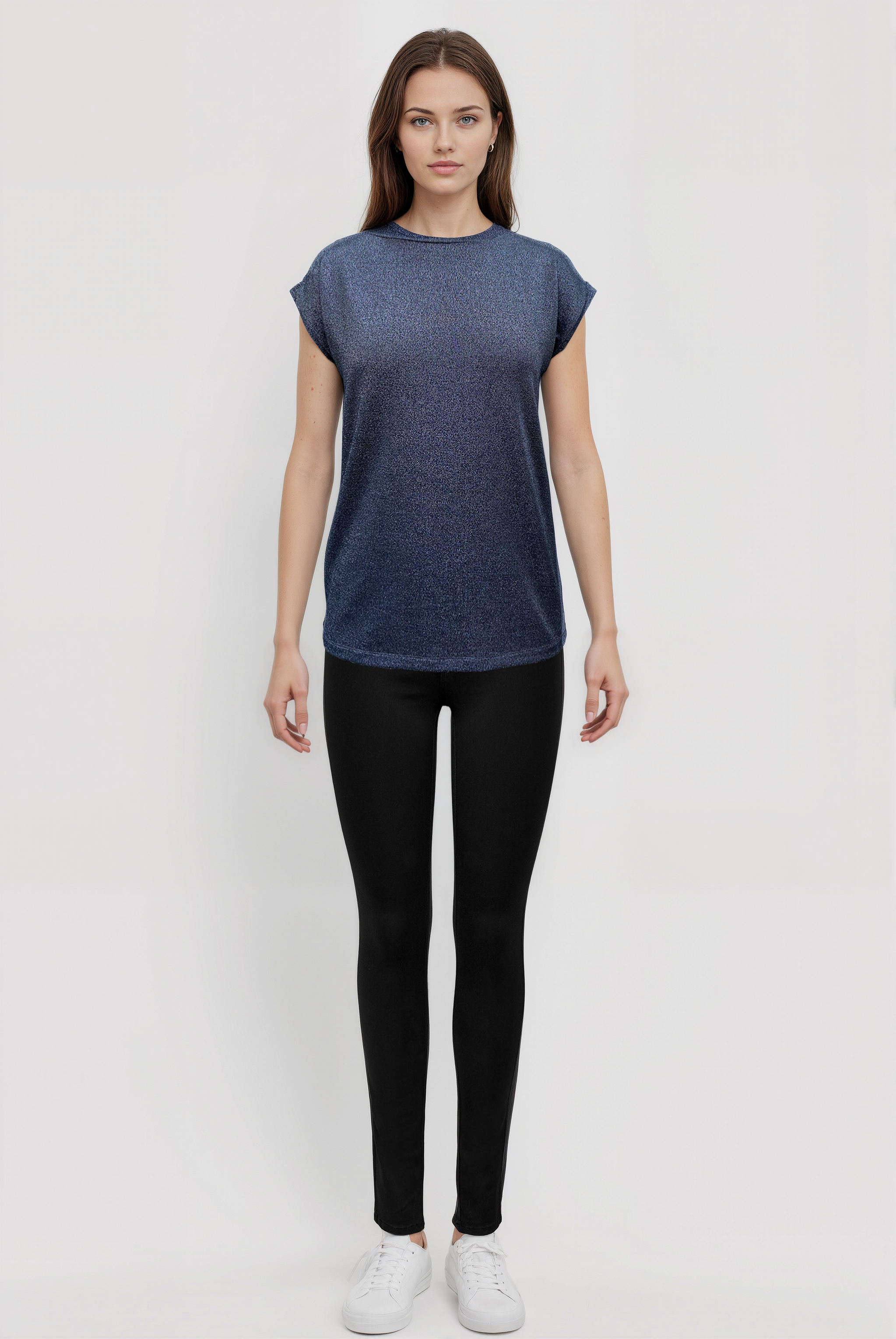 SKY GLITTER S/S TOP in Black / Silver