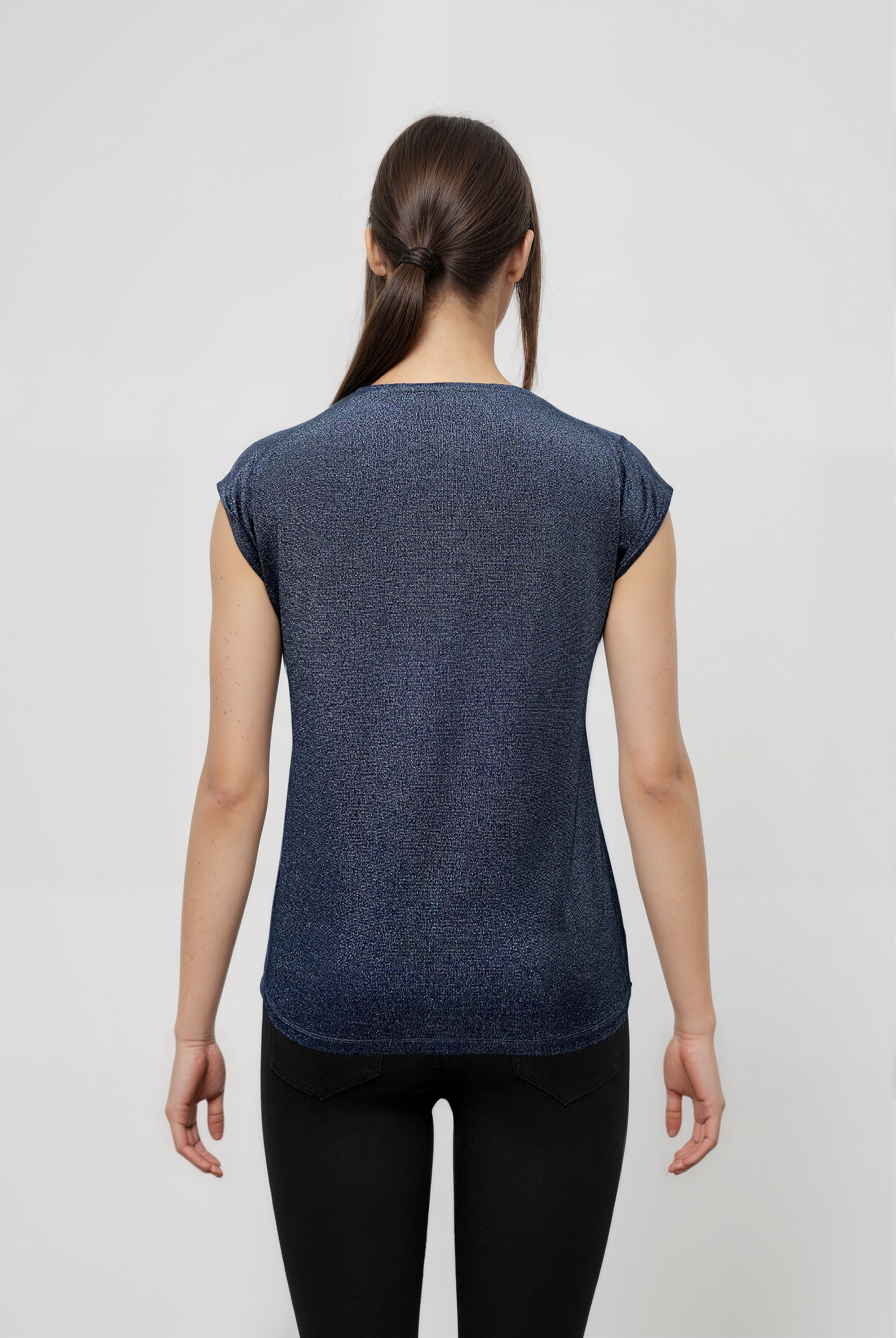 SKY GLITTER S/S TOP in Black / Silver