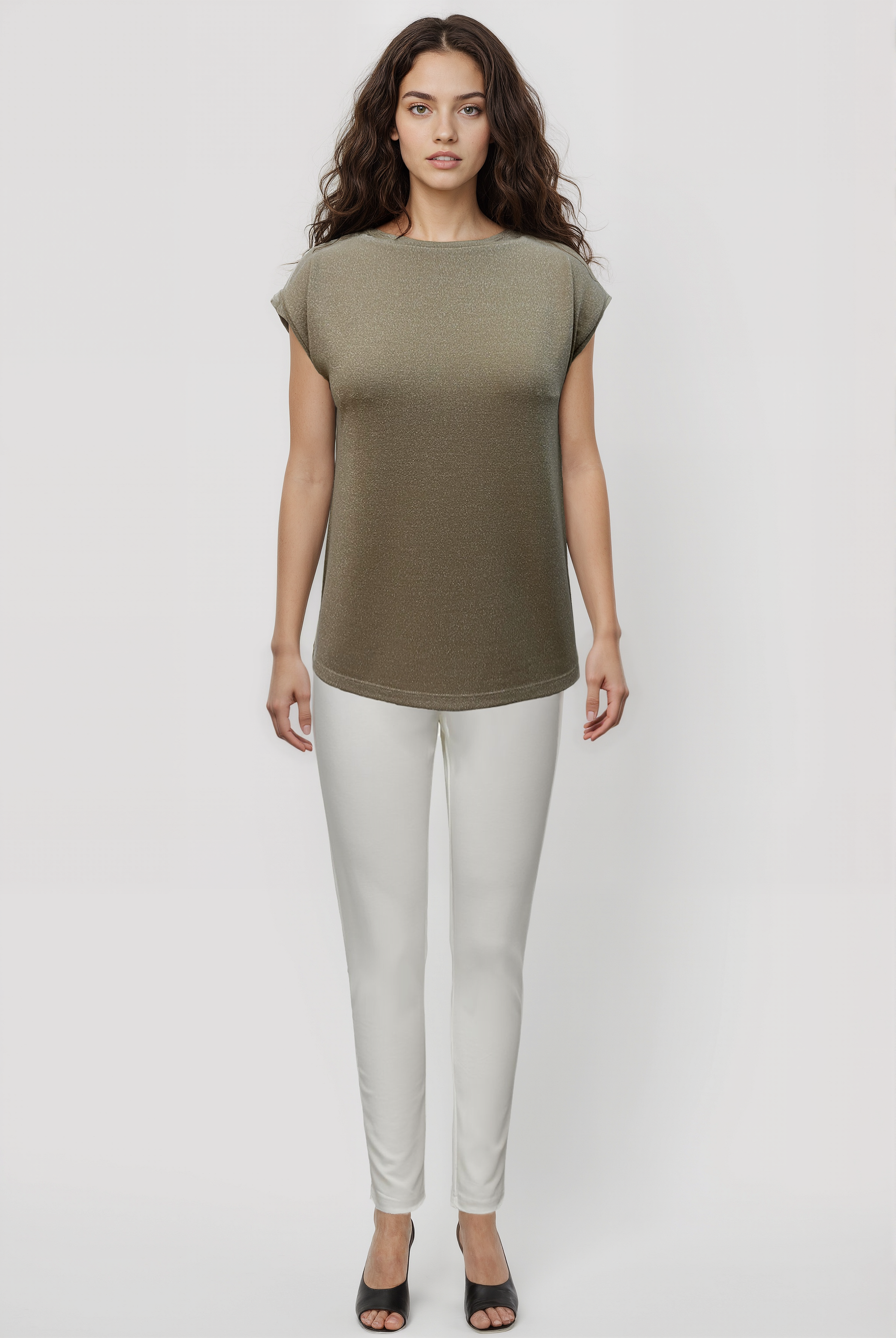 SKY GLITTER S/S TOP in Tan