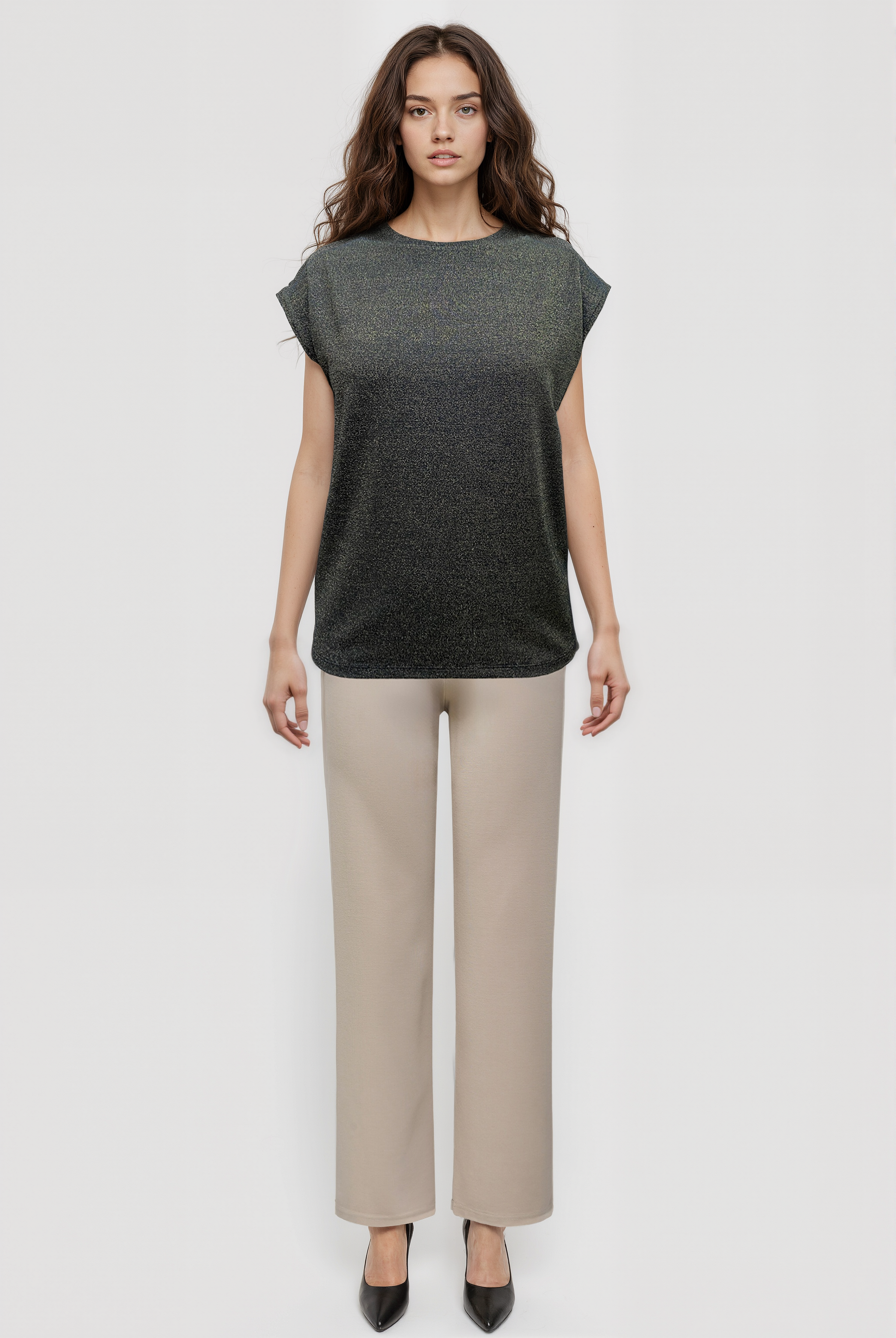 SKY GLITTER S/S TOP in Black, Gold