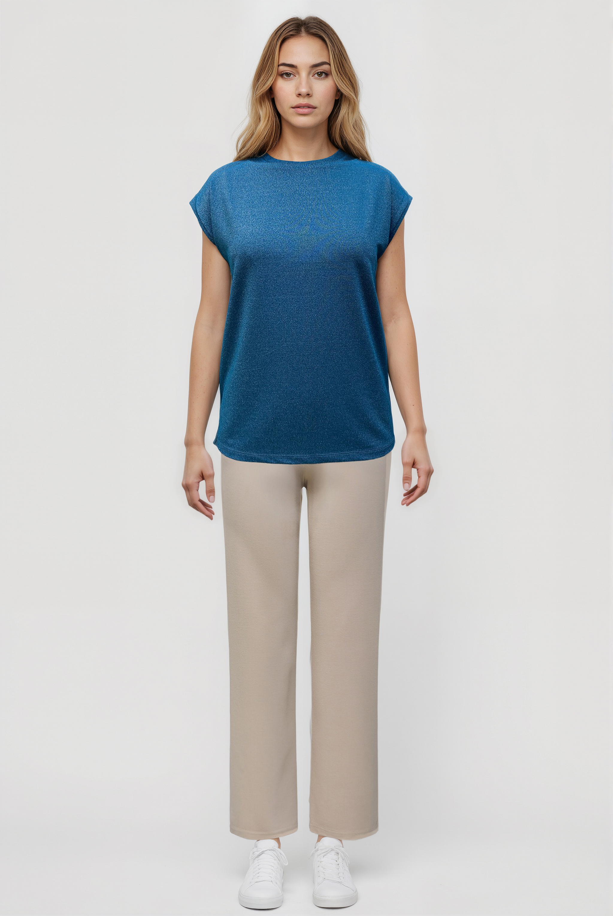 SKY GLITTER S/S TOP in Deep Lagoon