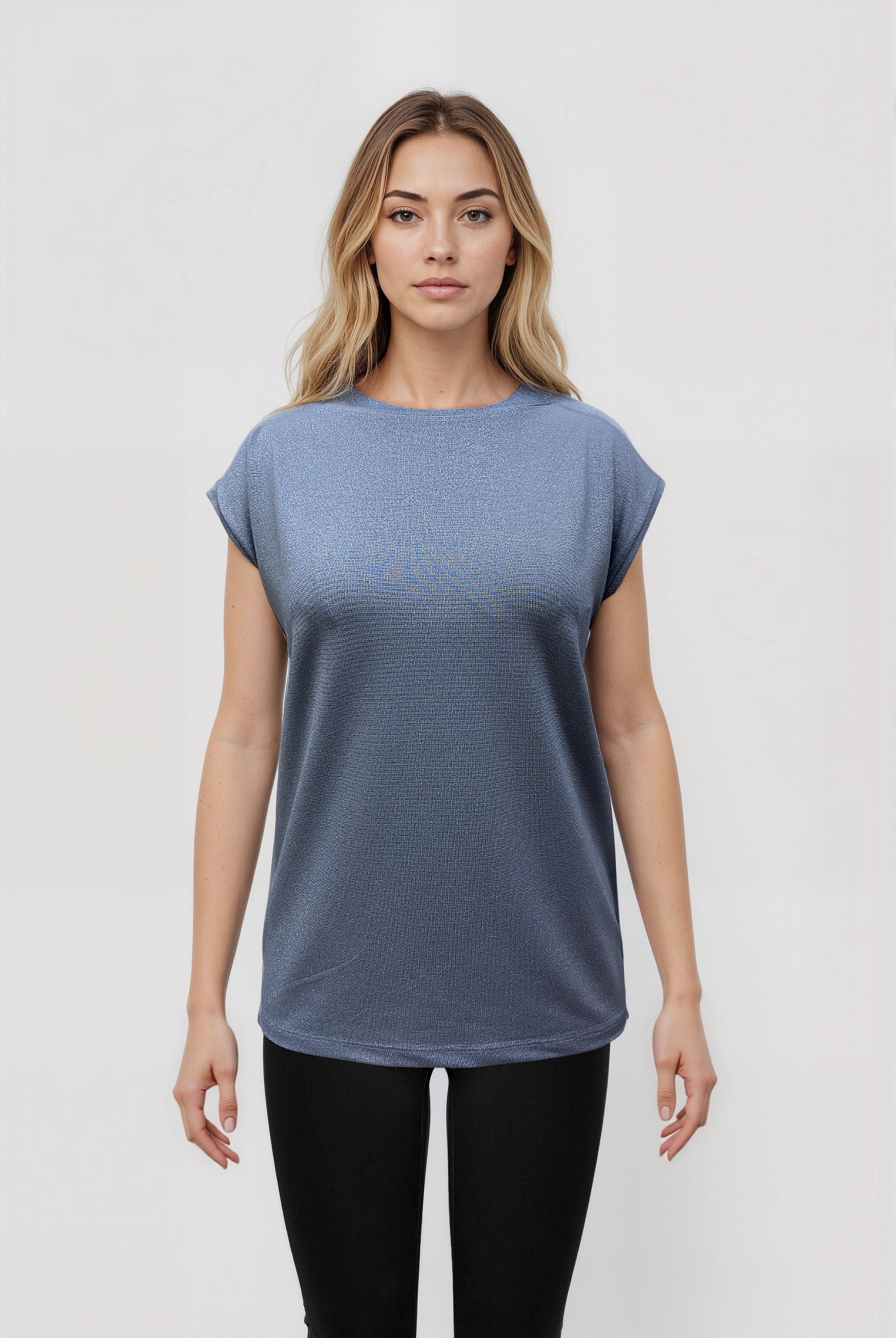 SKY GLITTER S/S TOP in Silver Sconce