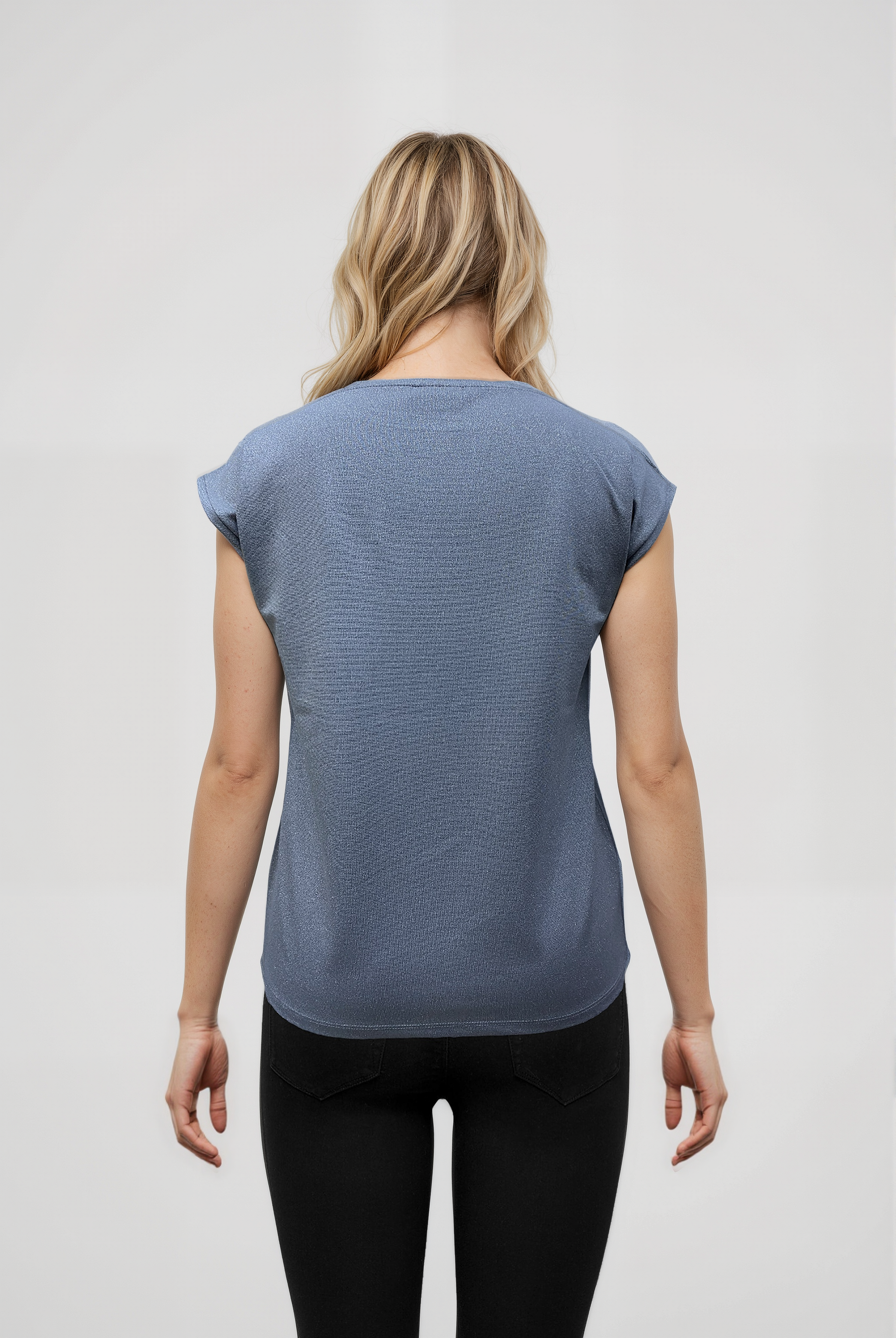 SKY GLITTER S/S TOP in Silver Sconce