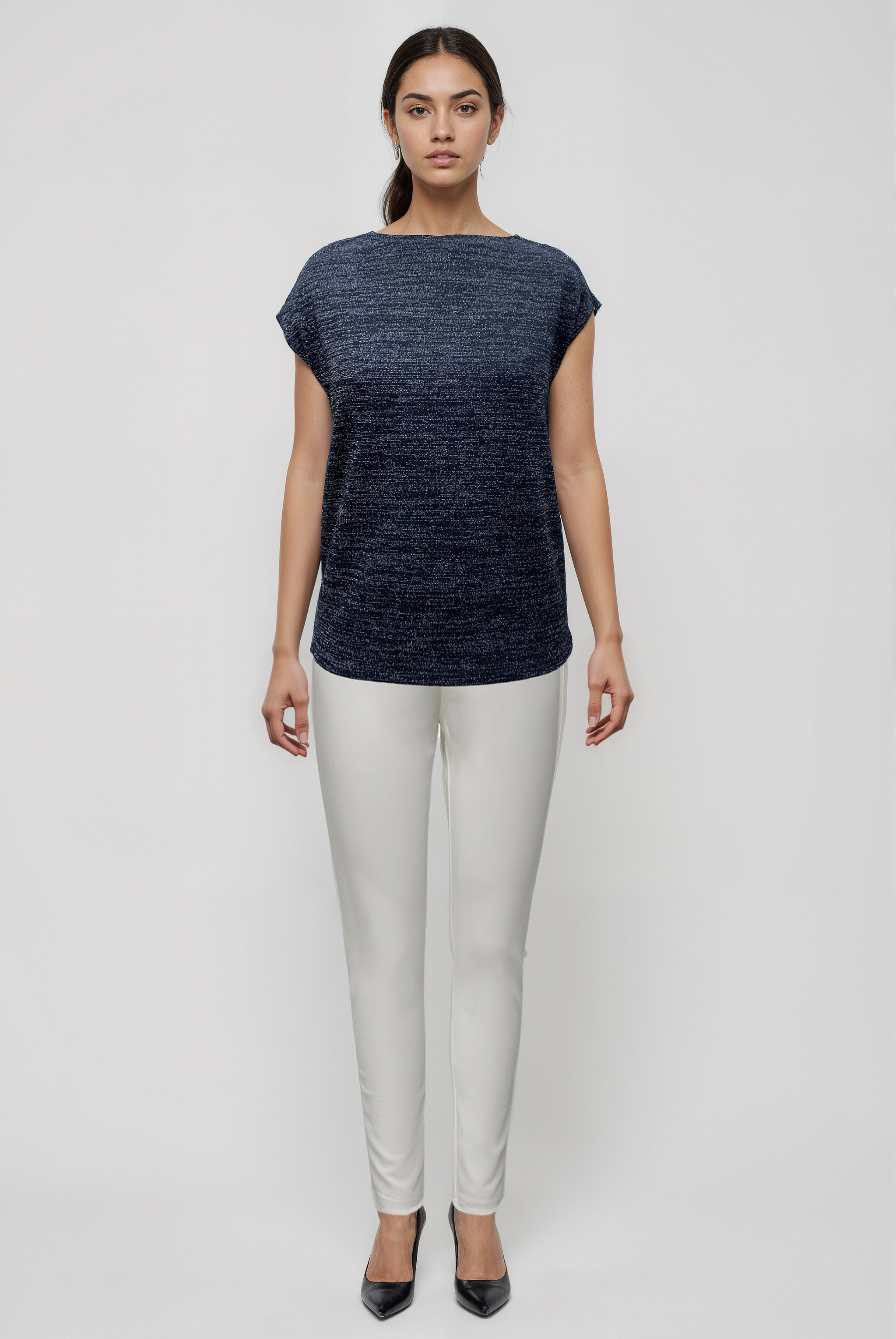 SKY GLITTER S/S TOP in Black, Silver