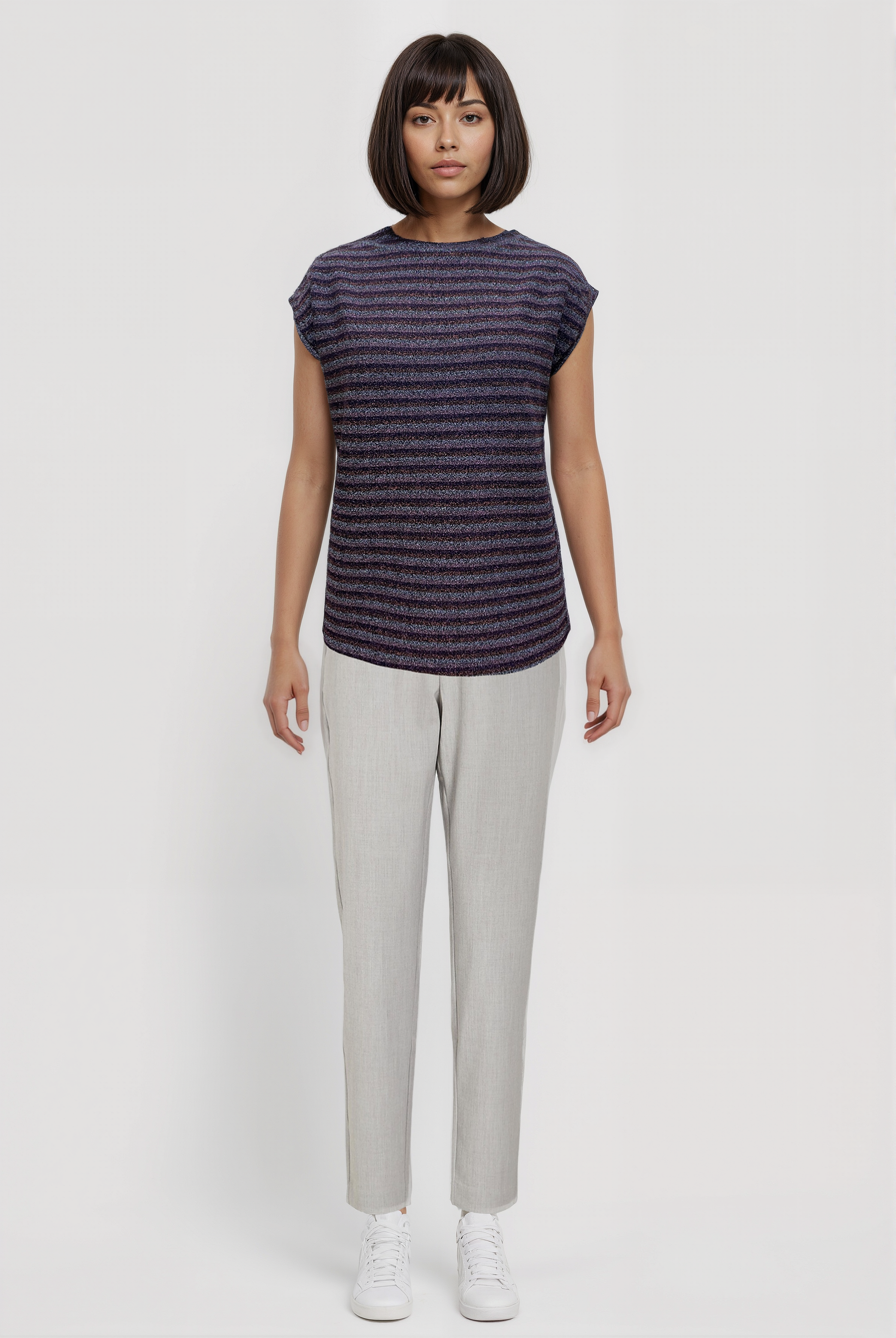 SKY GLITTER S/S TOP in Rose, Grey Striped