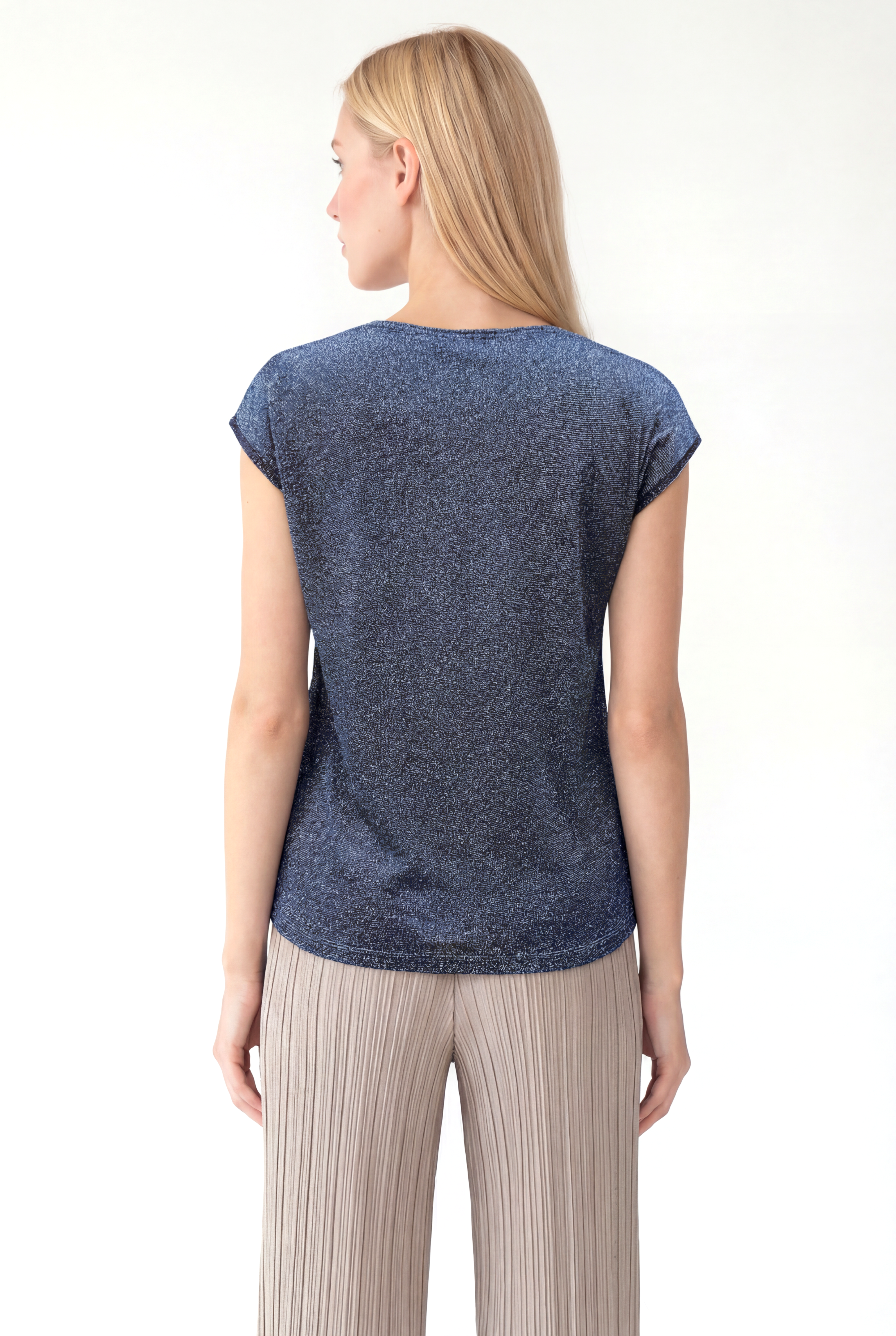SKY GLITTER S/S TOP in Black, Silver