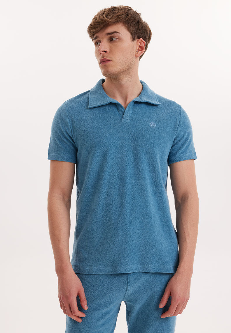 BREEZE TOWELLING POLO SHIRT in Aegean Blue