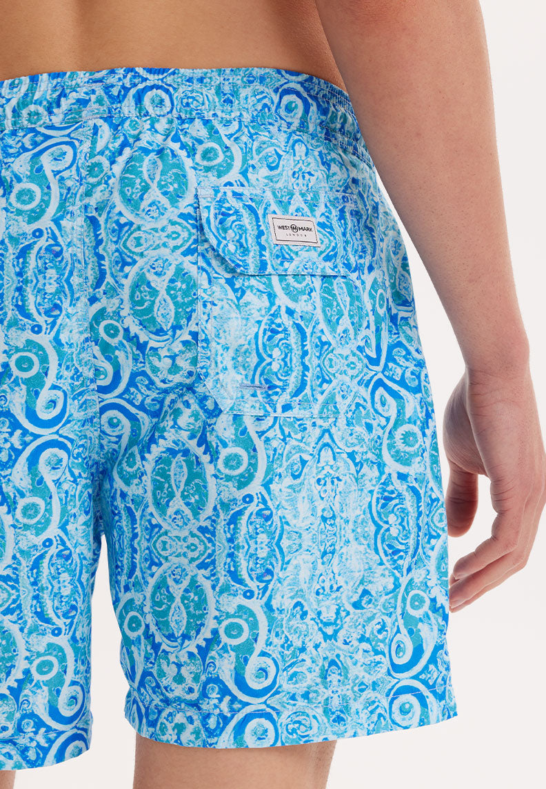 WMPATTERN MAJOLICA ZWEMSHORT in lichtblauw AOP
