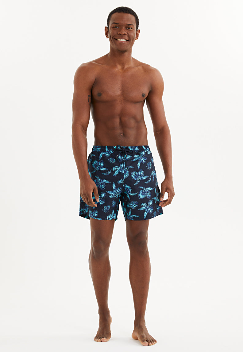 ZWEMSHORTS MET DONKERE BLADEREN