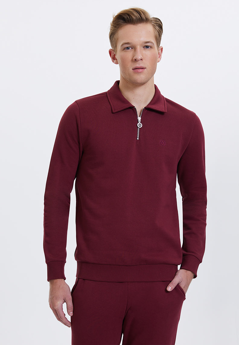CORE ZIPPED POLO SWEAT in Cabernet